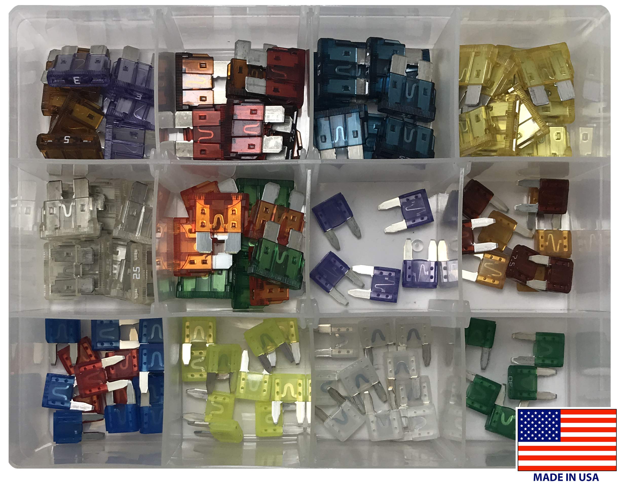 115 Piece Standard ATC/ATO & Mini ATM/MIN Blade Fuse Assortment Kit - USA Made