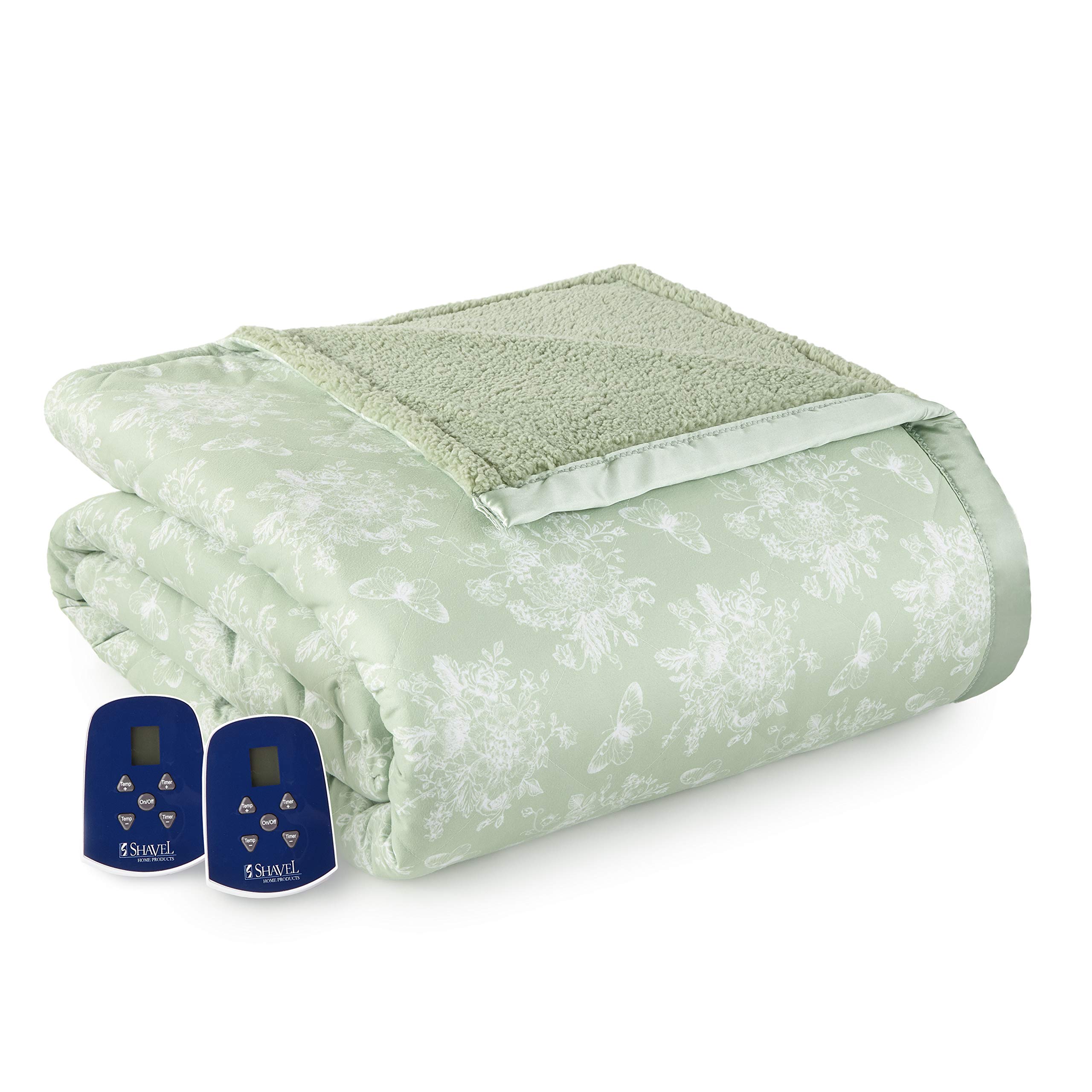 Amazon.com: Thermee Micro Flannel Queen-Size Heated Electric Blanket with  Sherpa, Machine Wash u0026 Dry, Timer u0026 Safety Shutoff, 90Lx84W, Toile Celery  Green : Everything Else