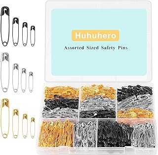 Huhuhero Safety Pins, 630-Pack Assorted Safety Pins for Clothes Pins, 4 Different Sizes Large Safety Pin Heavy Duty, Small Mini Safety Pins for Sewing, Halloween Costume, Arts and Crafts Supplies