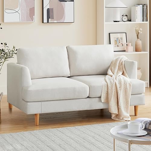 Sofá biplaza de 56 pulgadas, moderno de mediados de siglo, sofás pequeños para espacios pequeños, sofá biplaza con cojín tapizado de 2 asientos,