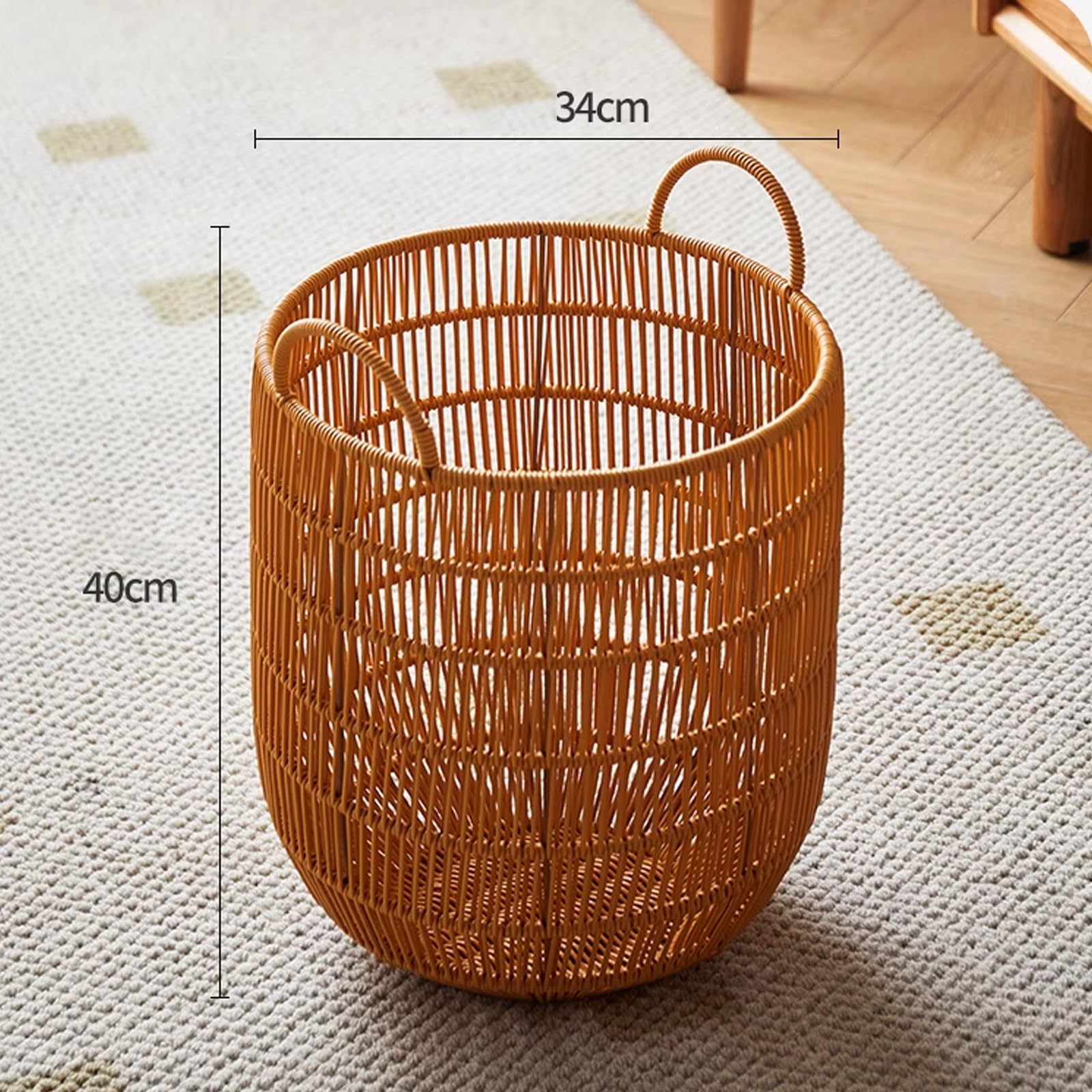 Wäschekorb Geflochten Rund, Wäschesortierer Aufbewahrungskorb für Schlafgemach, Runder Korb mit Henkel, für Waschküche Schlafzimmer Badezimmer(D34*H40cm)