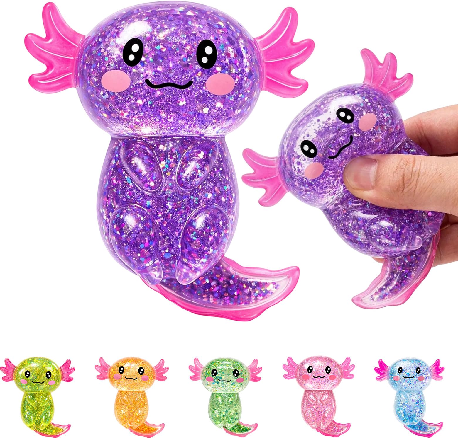 Axolotl Squish‑textured Stress Relief Item, Cute Malt Sugar Sensory Hand‑held Object for Adults, Soft Handheld Stress Ball for Anxiety Relief, Focus & Party Supplies（Purple）