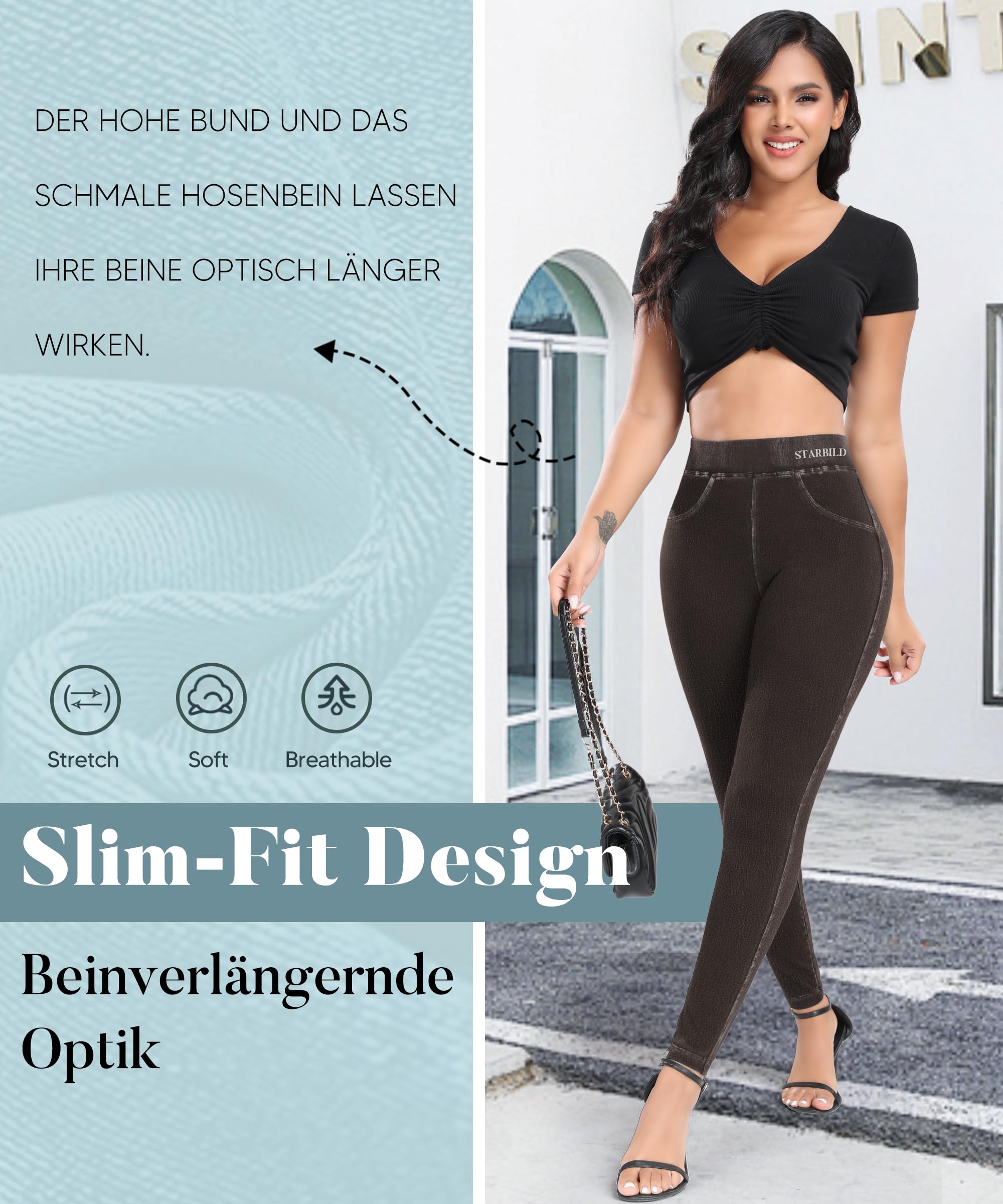 STARBILD Skinny Jeans Damen Scrunch Butt, Slim Fit Leggings Push Up, Jeggings Stretch Hose High Waist