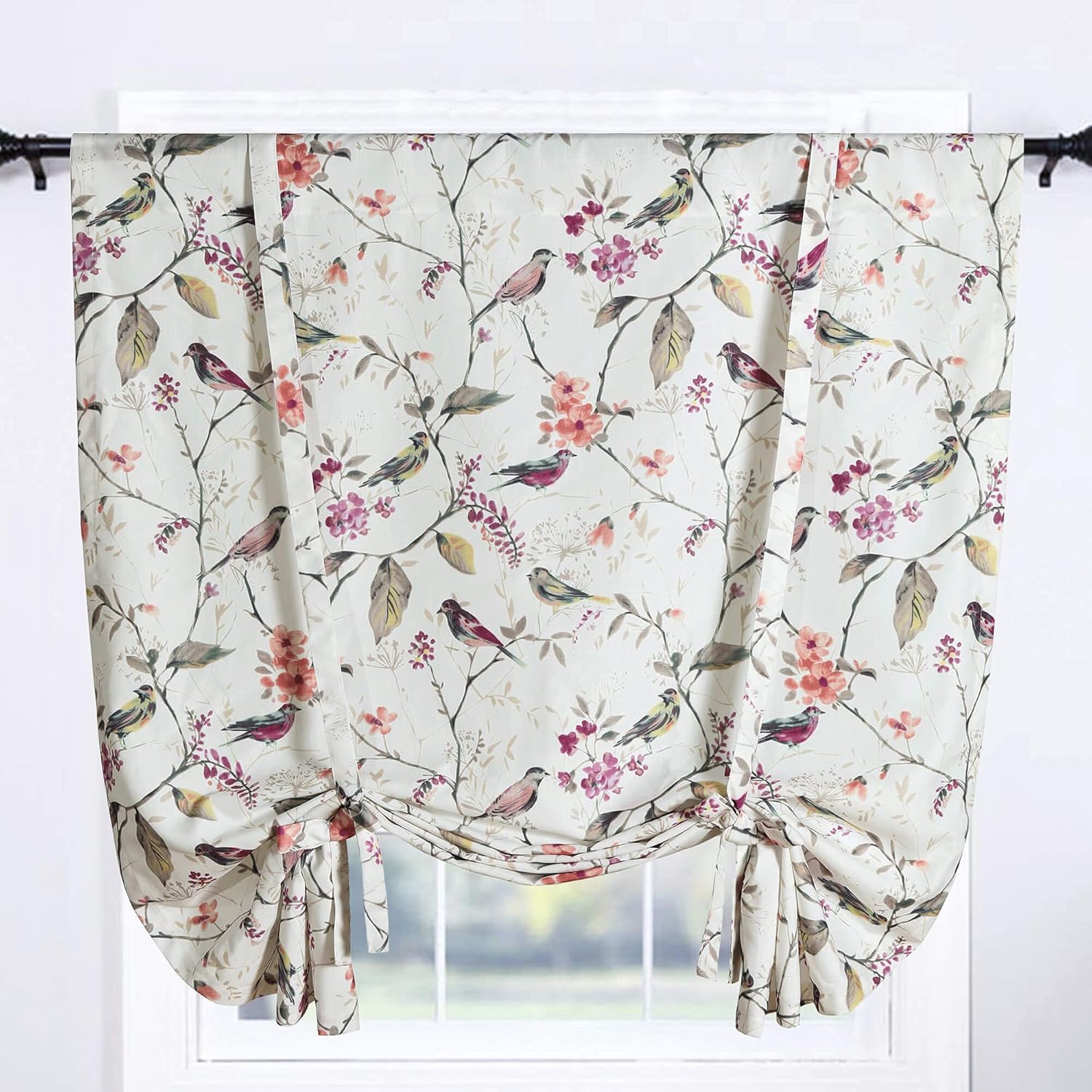 Leeva Birds Printed Tie Up Shades Curtains for Bathroom, Rod Pocket Adjustable Shade Curtain and Drapes for Living Room Bedroom, 42x63 in, One Panel, Purple