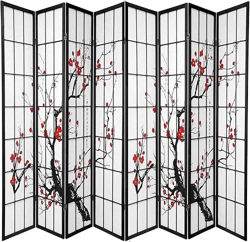 Legacy Decor Biombo de 4 paneles para habitación con diseño de ciruelo en flor. Negro,Blanco,https://www.amazon.com/dp/undefined