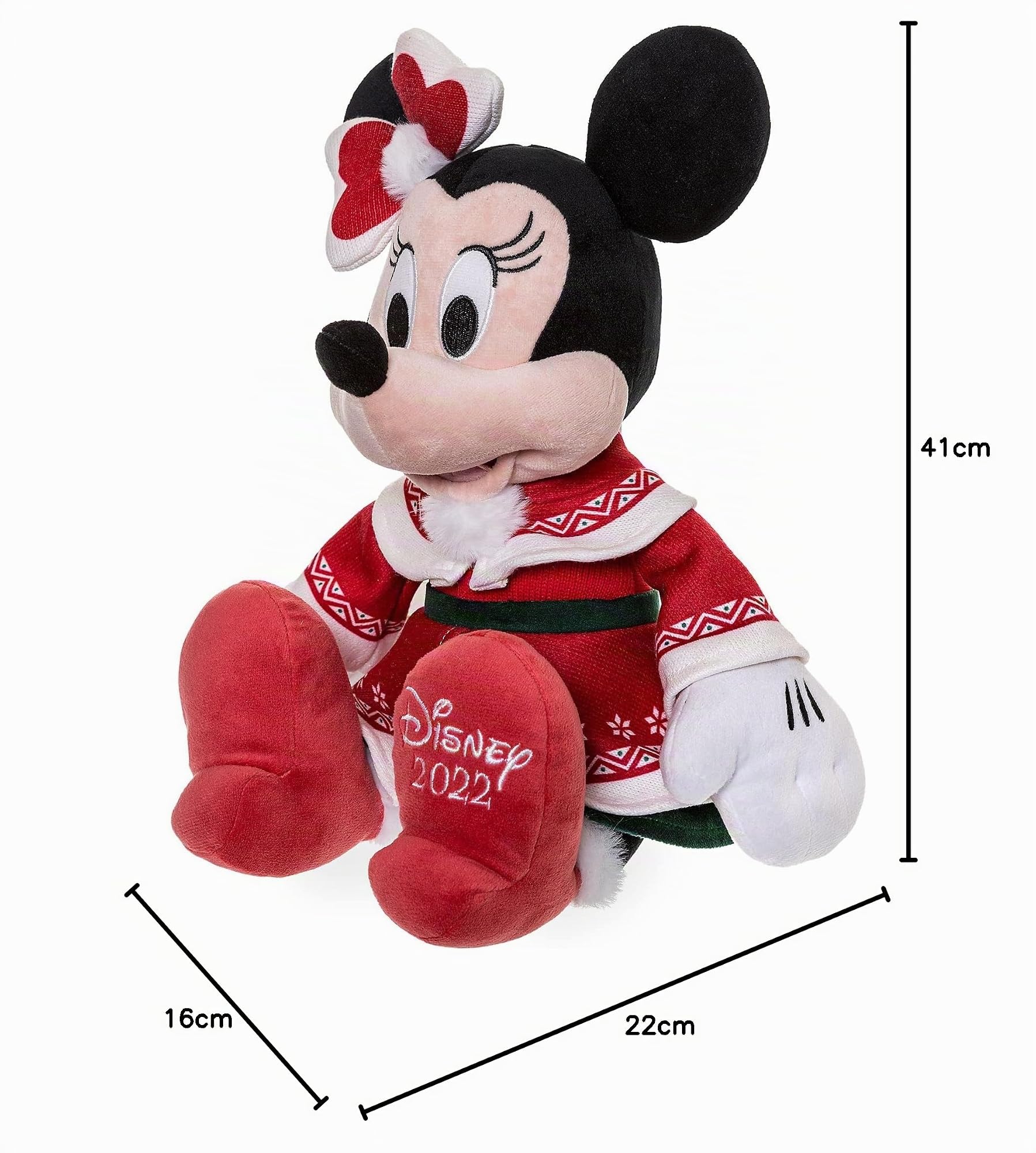 Disney Store peluche ufficiale medio Minnie in festa, 42 cm, personaggio in peluche con giacca e soffice pompon, con dettagli ricamati e finitura morbida - Per bimbi dai 0 anni in su