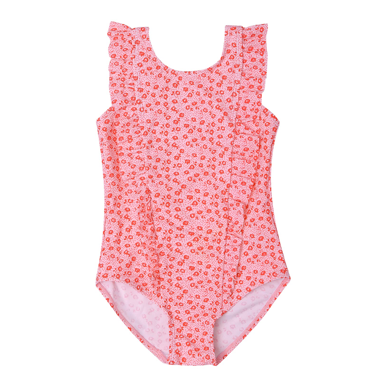 LIZENS Girls Swimsuit Kids Scalloped One Piece Ruffle Swimsuit Girls Swimwear Print (5-6T, red)
