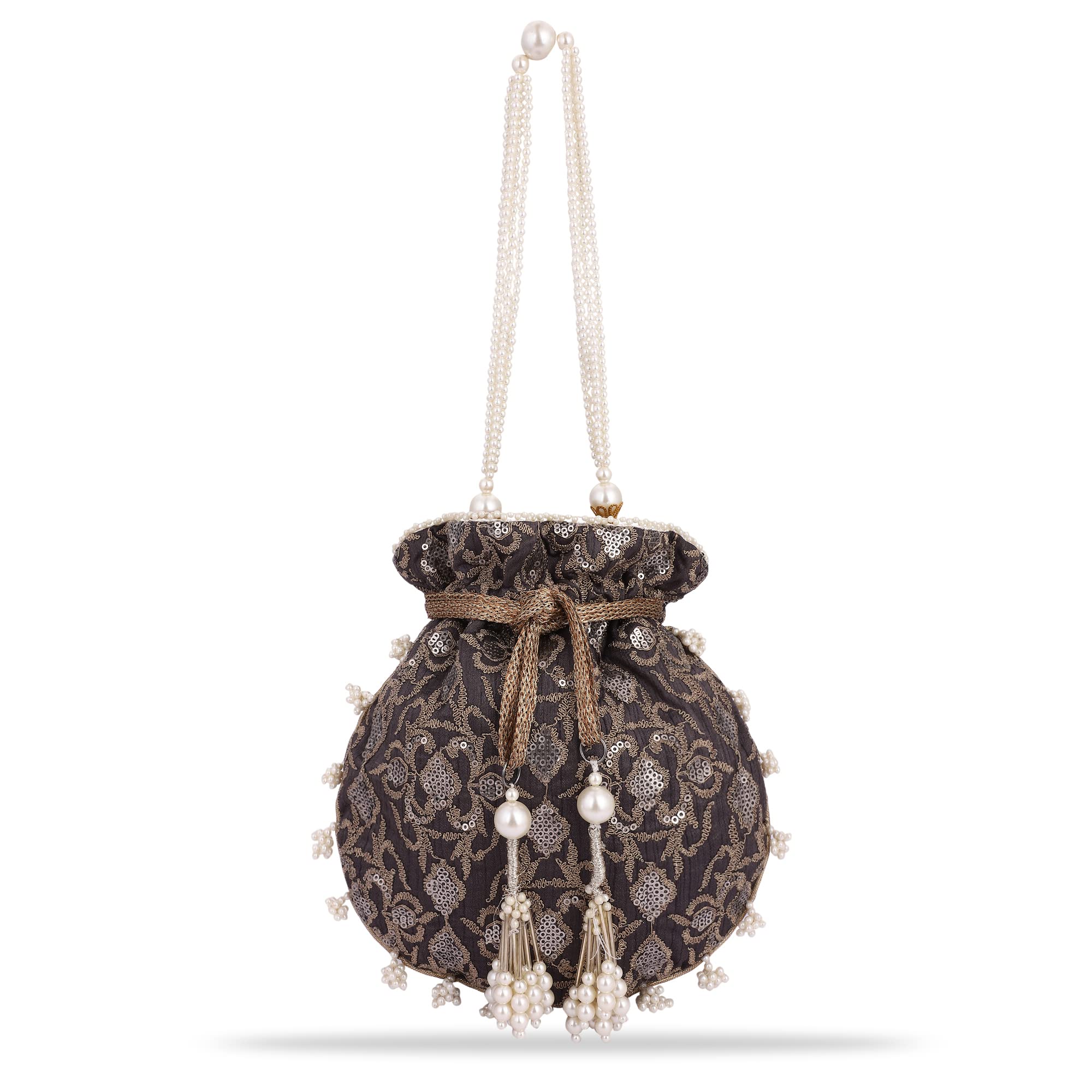 MASQ Women's By Q-One Embroidered Silk Potli Bags - Handcrafted For Weddings, Festive Season & Special Occasions With Be