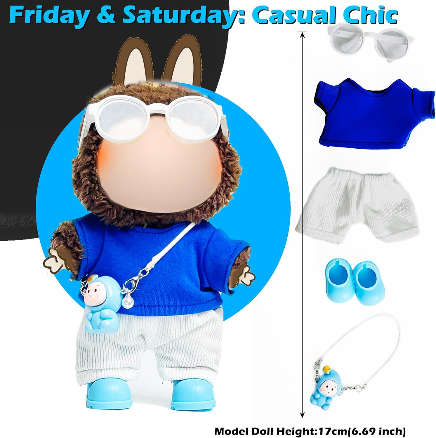 Clothes Set for Labooboo 1.0 2.0 3.0 - 6 Sets 17cm Doll Clothes, Premium Summer Outfit Set with Accessories for Play & Display (Jeans Look(No Doll))