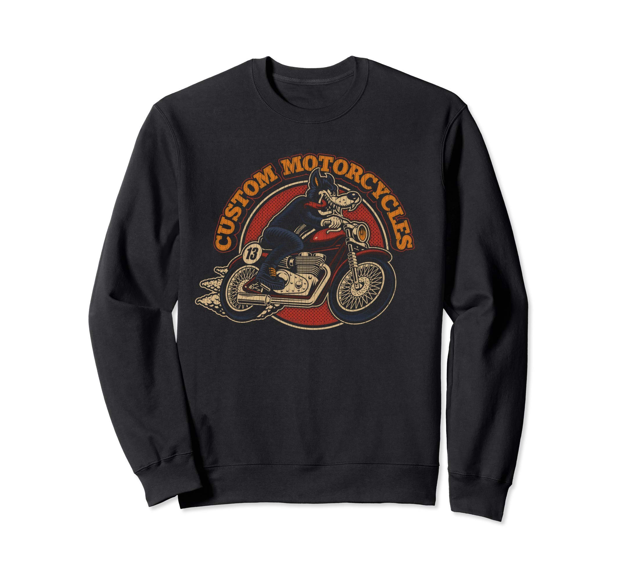 "Custom Motorcycles" Retro Biker Lowbrow Wolf Rockabilly 50s Sweatshirt