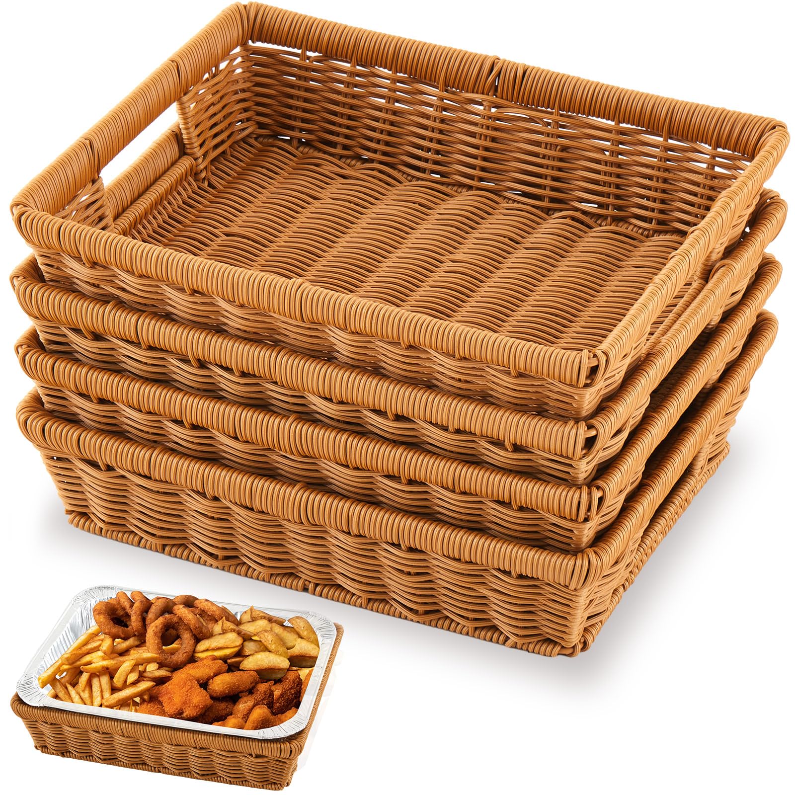 Marsui 4 soportes de papel de aluminio para bandejas desechables de 9 x 13 pulgadas, cesta de ratán, cesta de servir tejida de mimbre para contenedores de alimentos, suministros de fiesta y catering