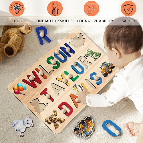 Vista 22 de Rompecabezas de nombres para niños, rompecabezas con nombre personalizado para niños pequeños, regalos de Pascua, rompecabezas de madera con nombre