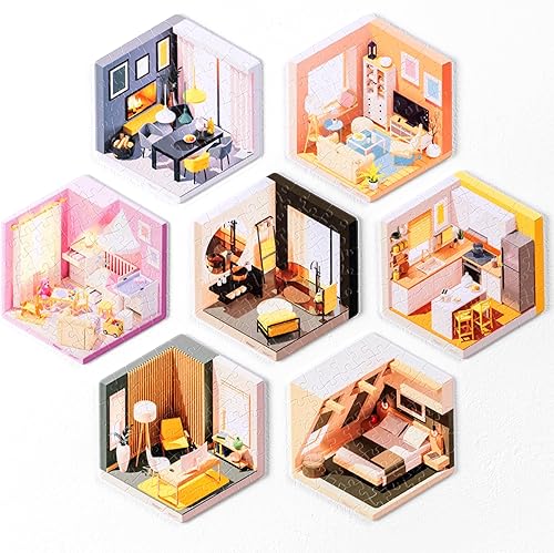 Pintoo Juego de rompecabezas de azulejos de pared, serie Cozy Corner, siete de 56 piezas de azulejos de pared crean pantallas 3D con tiras
