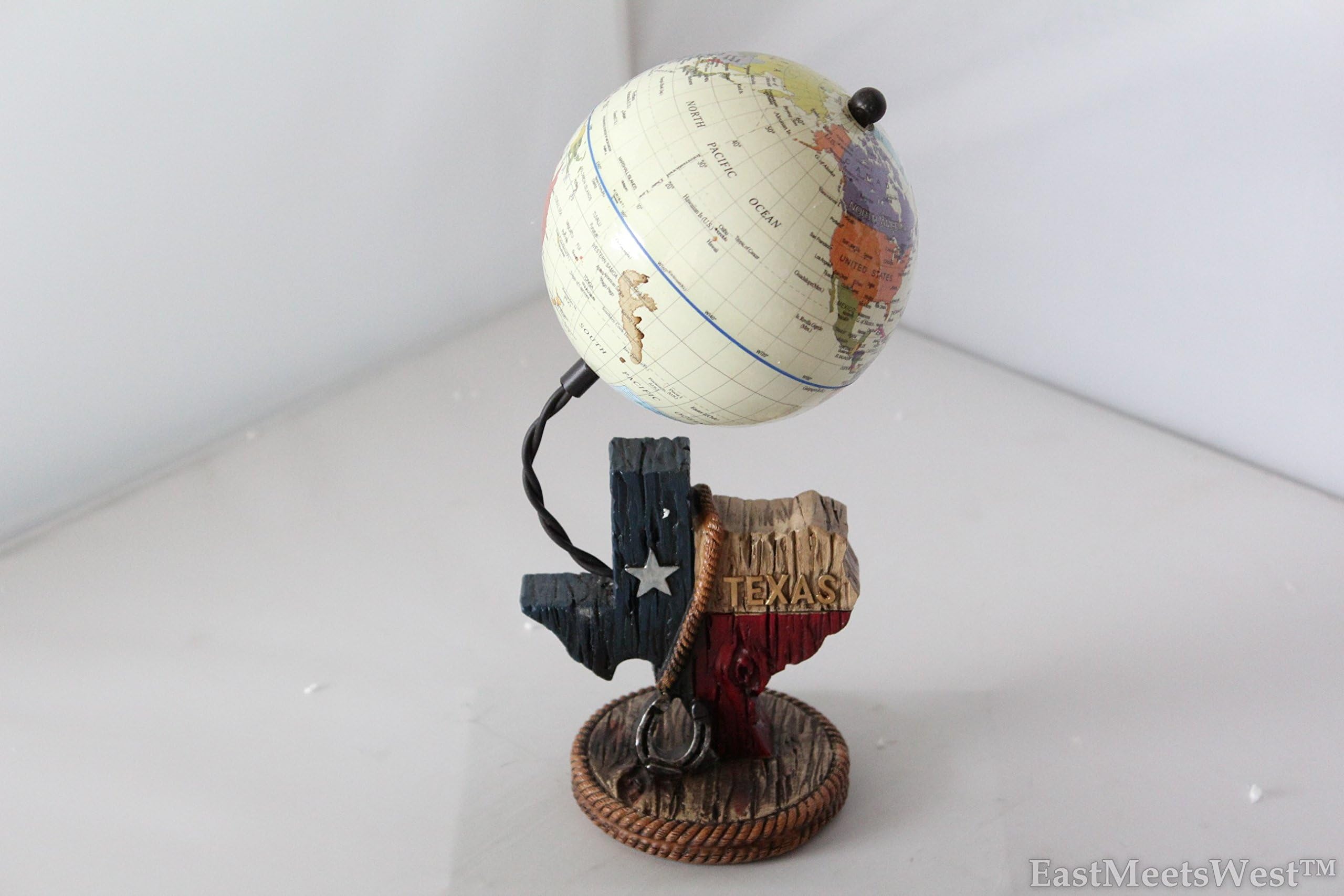 Western Rustic World Globe on Texas Map Hand Painted Decoration