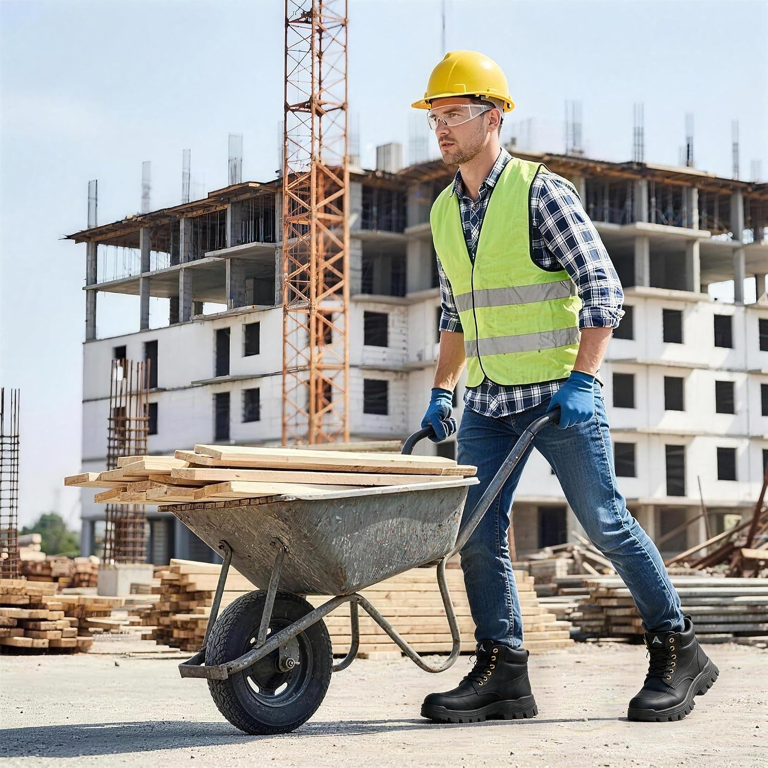 Ecetana Steel Toe Work Boots for Men Waterproof Slip Resistant Comfortable Safety Boot Industrial Construction Shoes