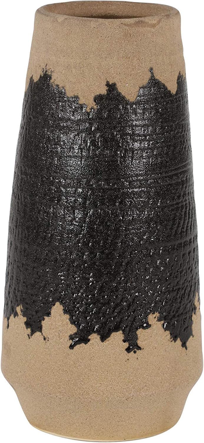 Deco 79 Porcelain Ceramic Decorative Vase Centerpiece Vase with Terracotta Details, Flower Vase for Home Decoration 7" x 7" x 14", Black