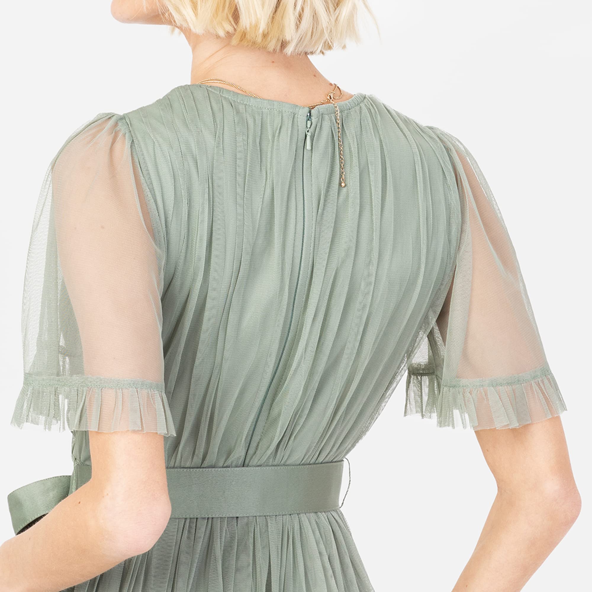 Ladies Maxi Dress for Women V Neckline Short Sleeve Frilly Long Empire Waist for Wedding Guest Bridesmaid Maid of Honour