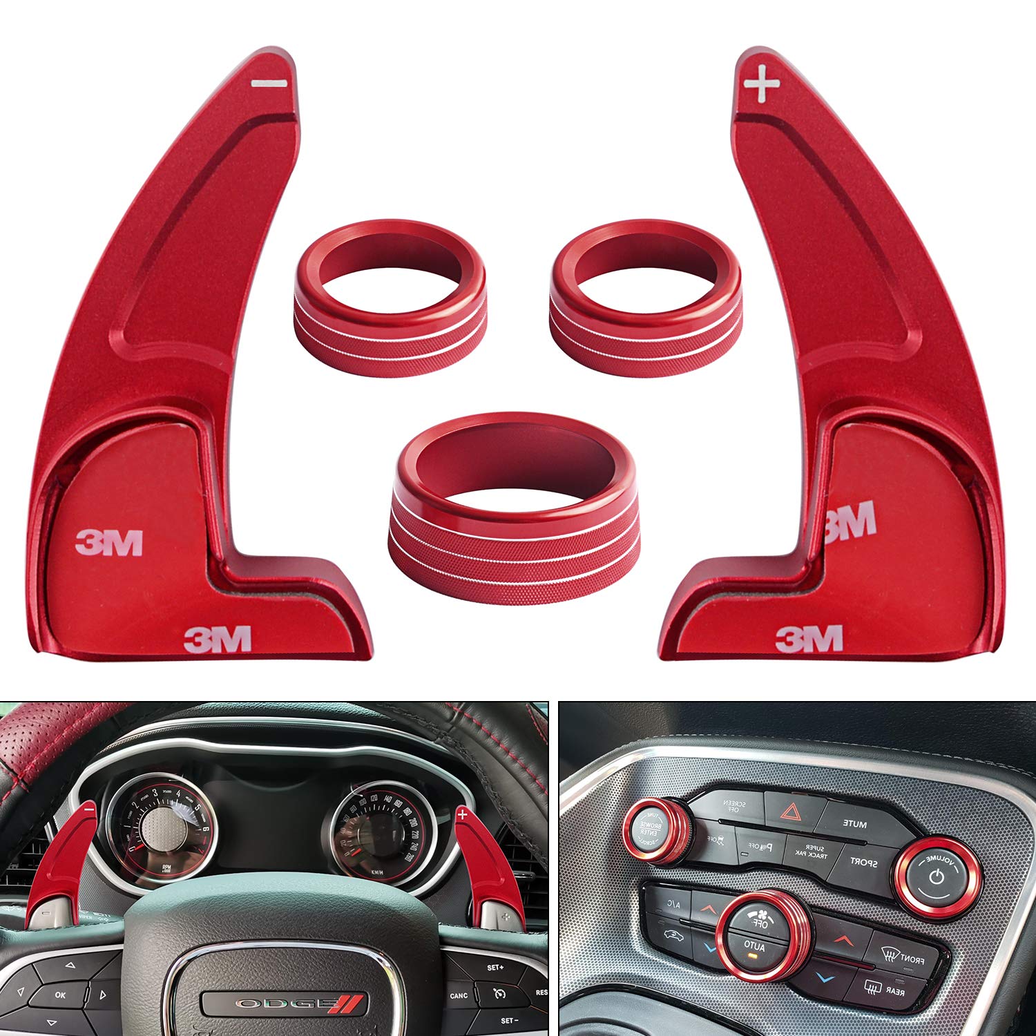 for Dodge Challenger Charger Durango 2015-2020 Interior Accessories Steering Wheel Shift Paddle Extended Trim Cover+Air Conditioner Switch CD Button Knob Decal Trim Rings Aluminum Alloy