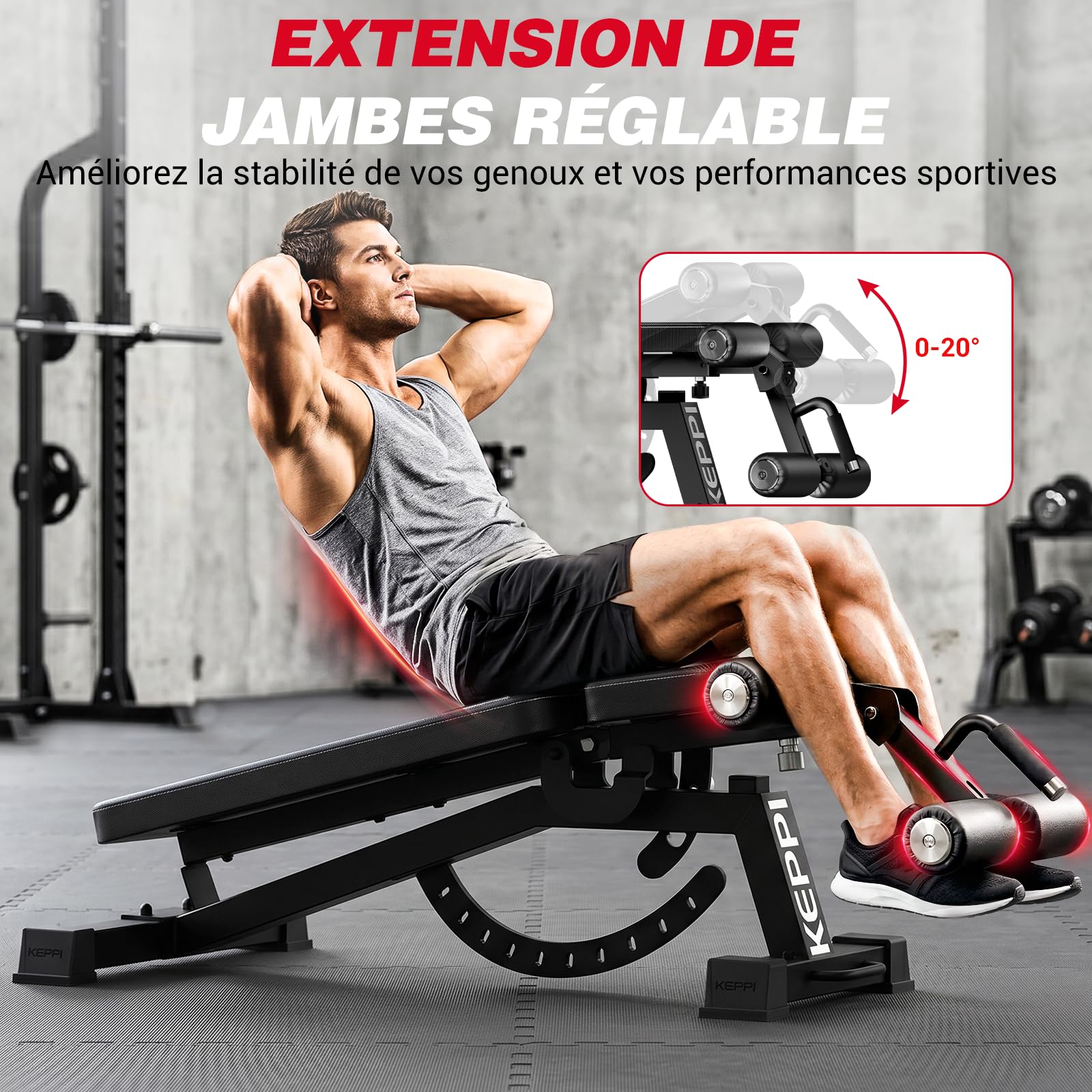 Keppi Banc de Musculation, avec 600 kg Capacité, Banc de Musculation Multifonction pour Entraînement à Domicile, Banc d'Abdominaux, Développé Couché & Fitness Corporel - Bench1000 Pro