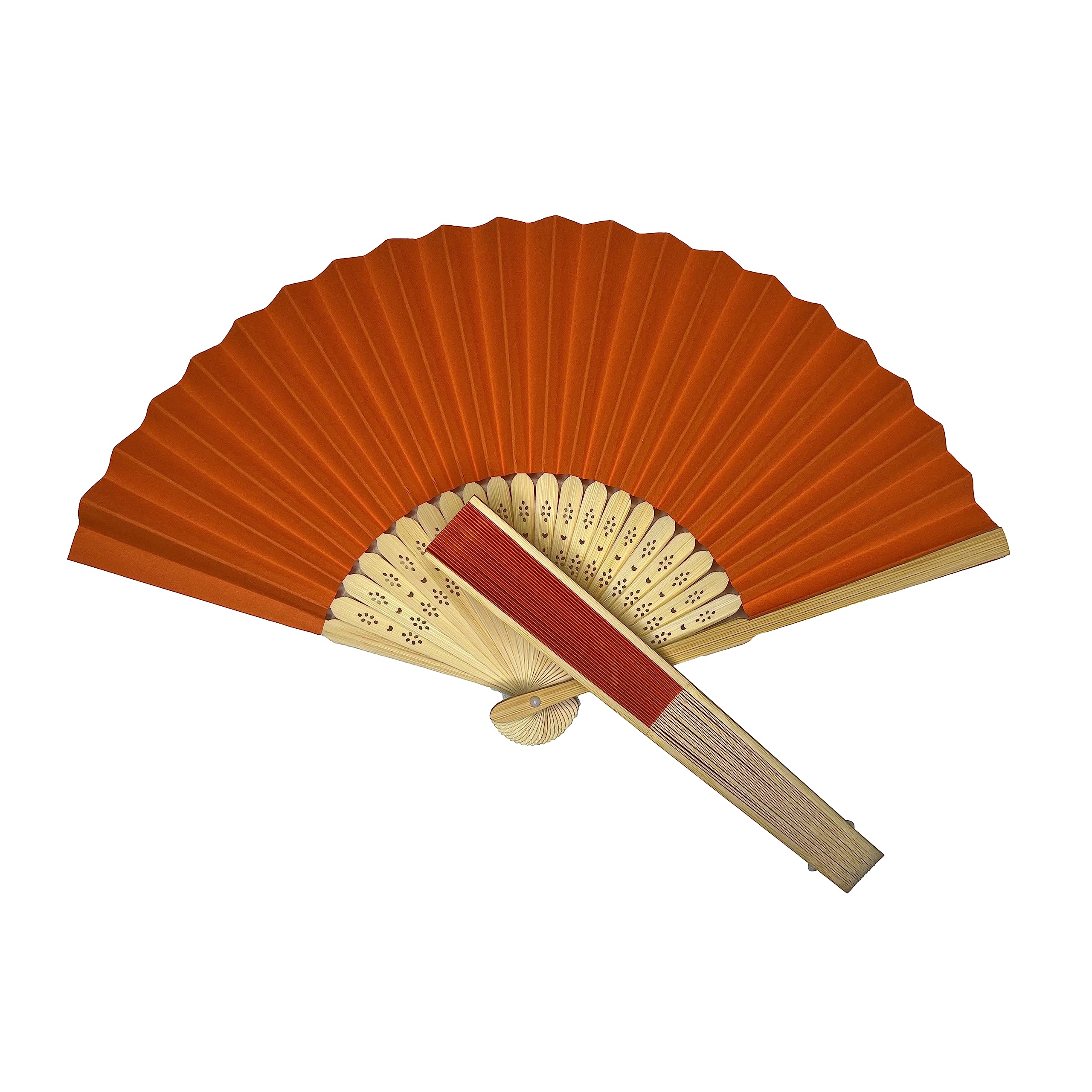 Parev Orange Paper Foldable Hand Held Bamboo Wooden Fan