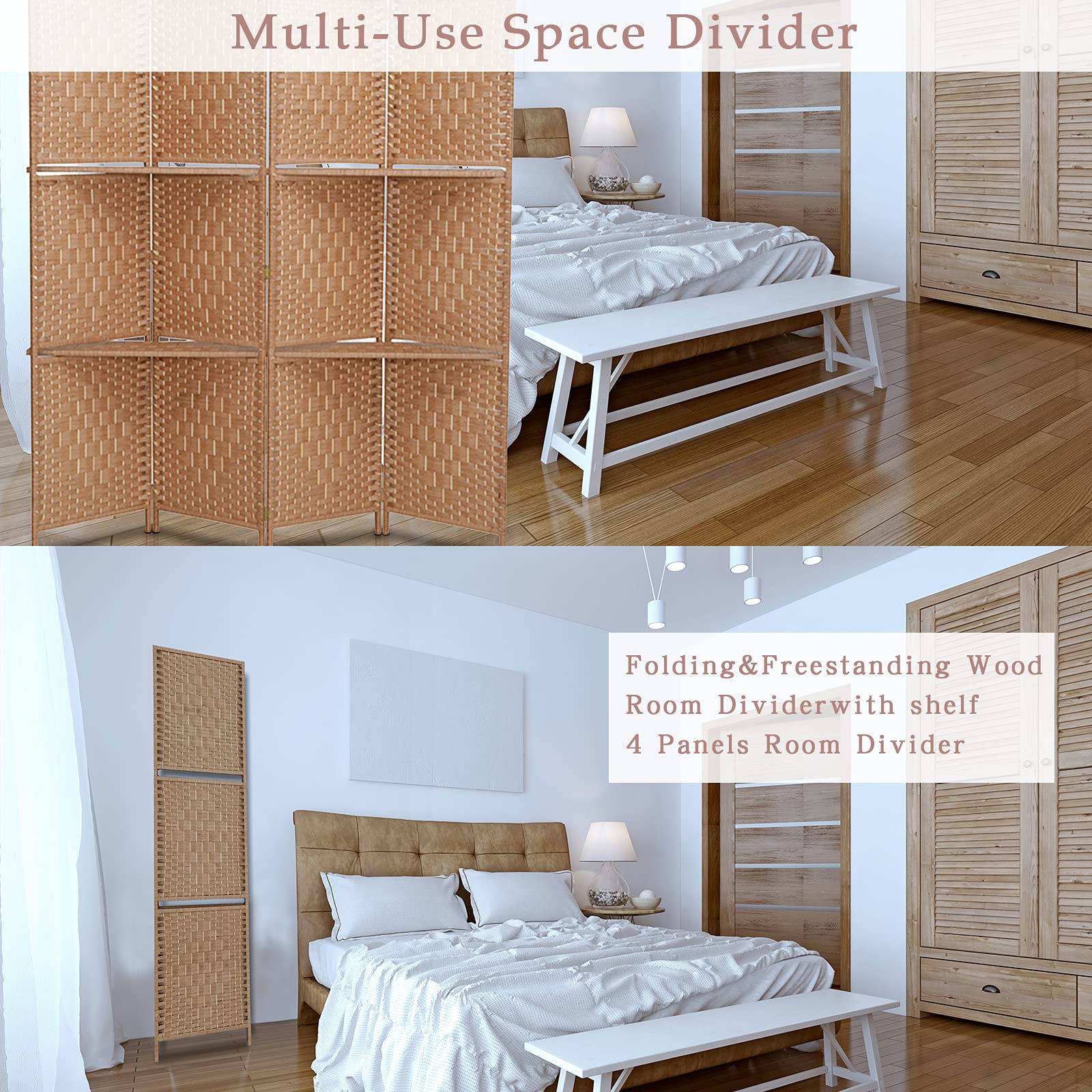 Buy Room Divider with Shelves, Room Divider 4 Panel Temporary