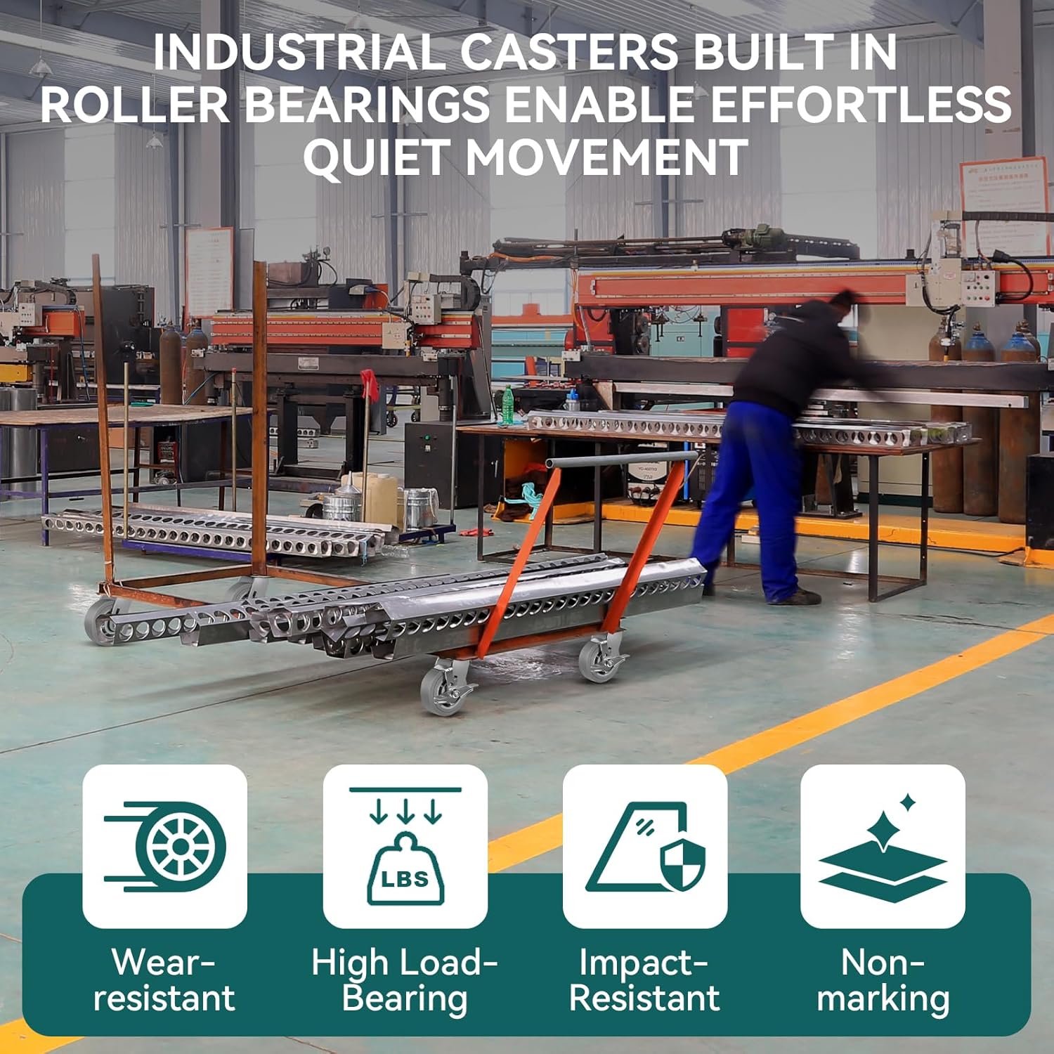 5'' × 2'' Caster Wheels, Heavy Duty Industrial Casters, Rubber Wheels with Roller Bearing, Load 700lbs per Swivel Caster for Cart Dolly Toolbox Trolley (2 Brake)