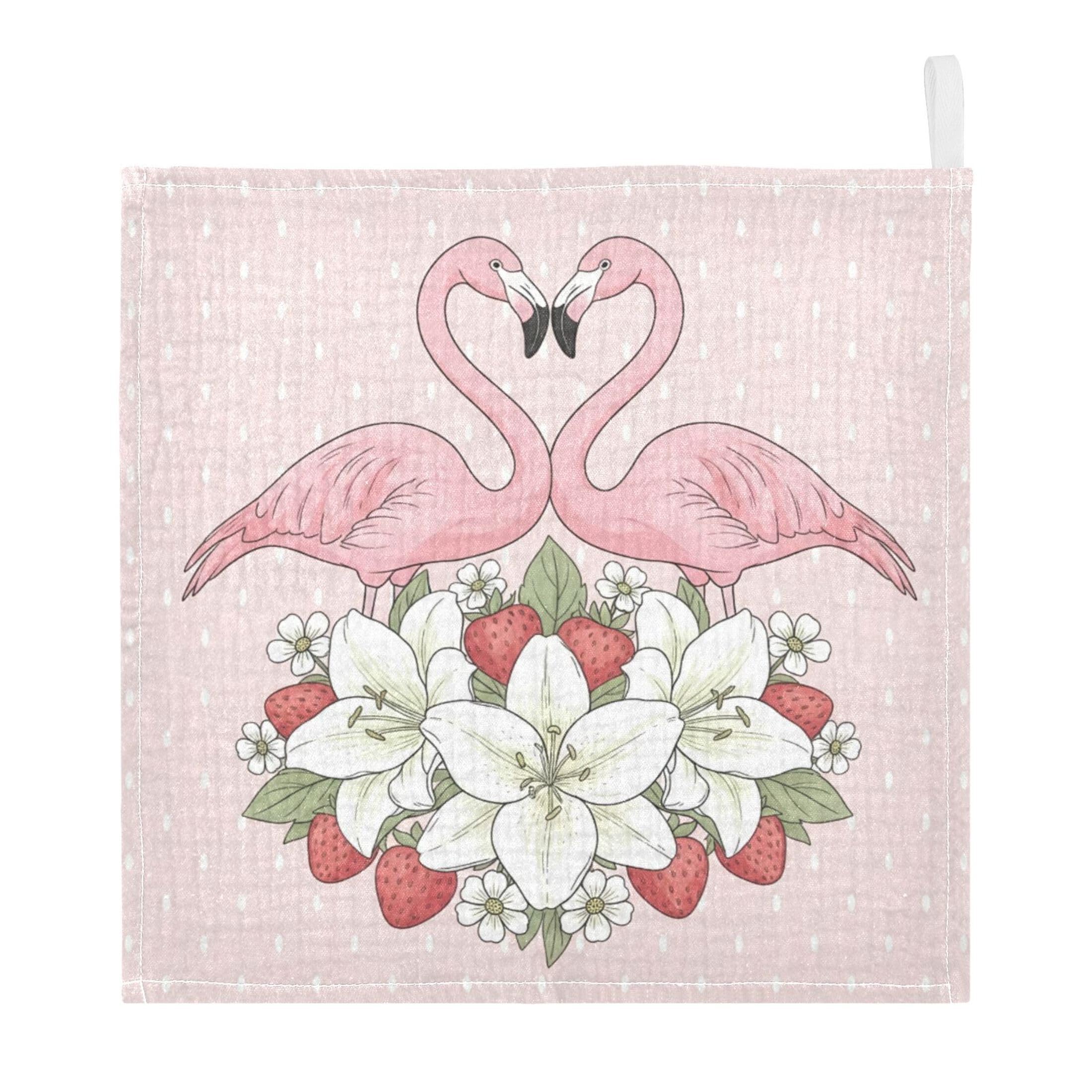 Fuauuyl Flamingoes Baby Muslin Washcloths Cotton Absorbent Soft Burp Cloths for Newborns Infants Toddlers, Reusable Face Towels for Sensitive Skin, 3 Pack, 12x12 in
