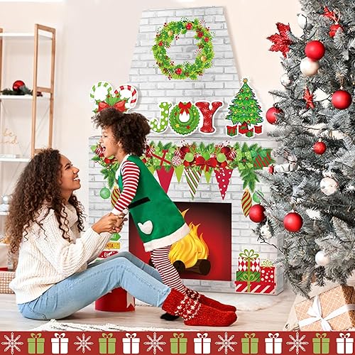 Miniatura 2 de Chimenea de cartón para Navidad, accesorio de chimenea de cartón grande 3D, centro de mesa falso con chimenea sintética para decoración de fondo de