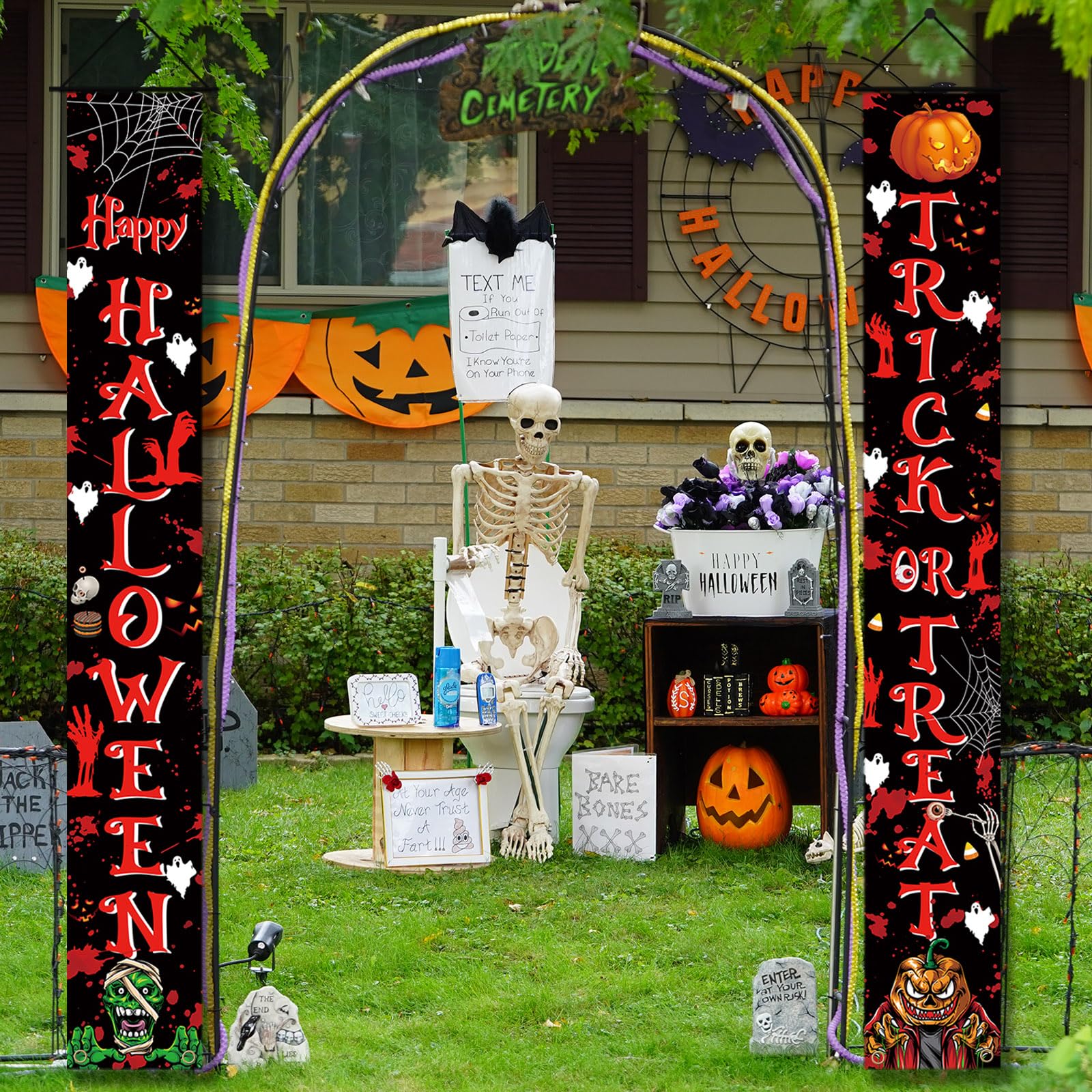 Halloween-Banner-Set Für Drinnen & Draußen – 2 Banner „WELLCOME“ & „Happy Halloween“, 33x180 Cm, Wetterfest