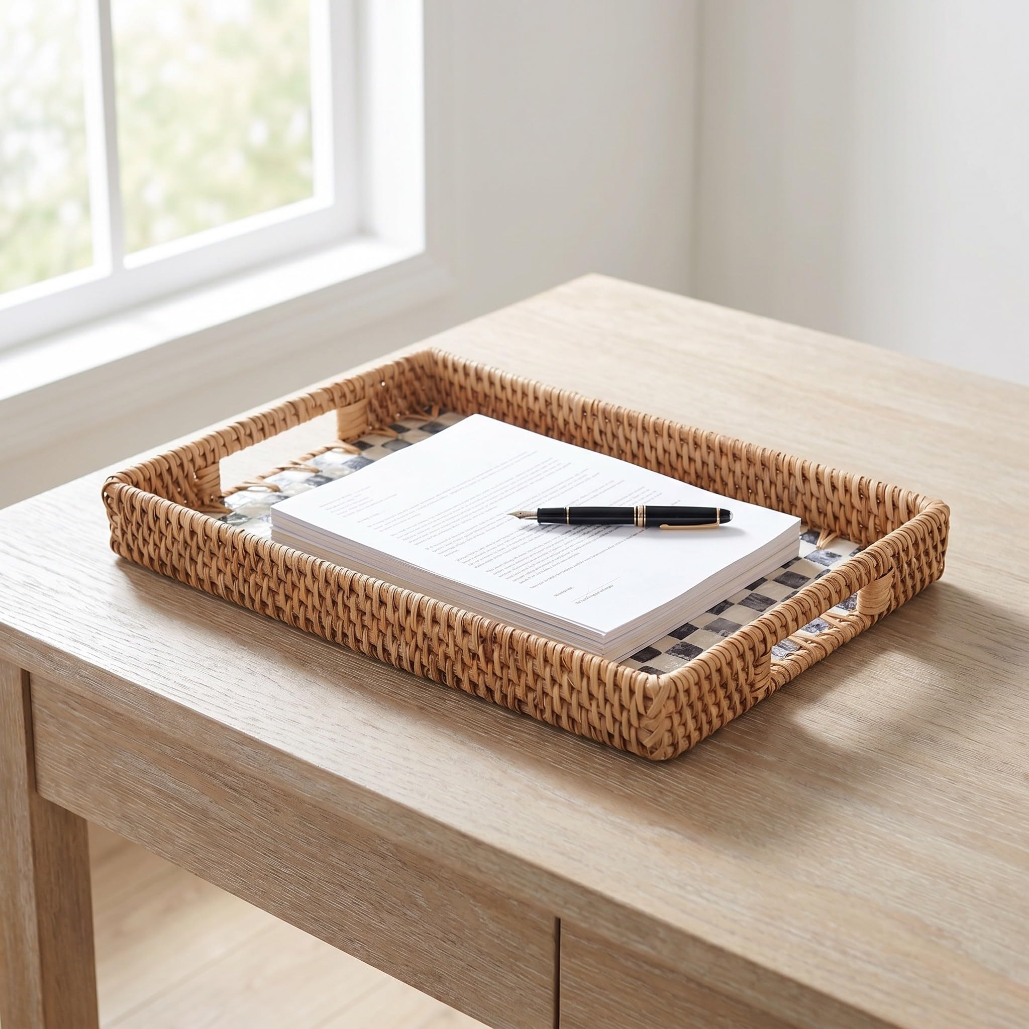 Rechteckiger, stapelbarer Schreibtisch-Organizer, Briefablage aus Rattan, Ablage für Dokumente, Papierorganizer für den Schreibtisch, 33 x 23 cm (13" x 9"), ideal für Zuhause und