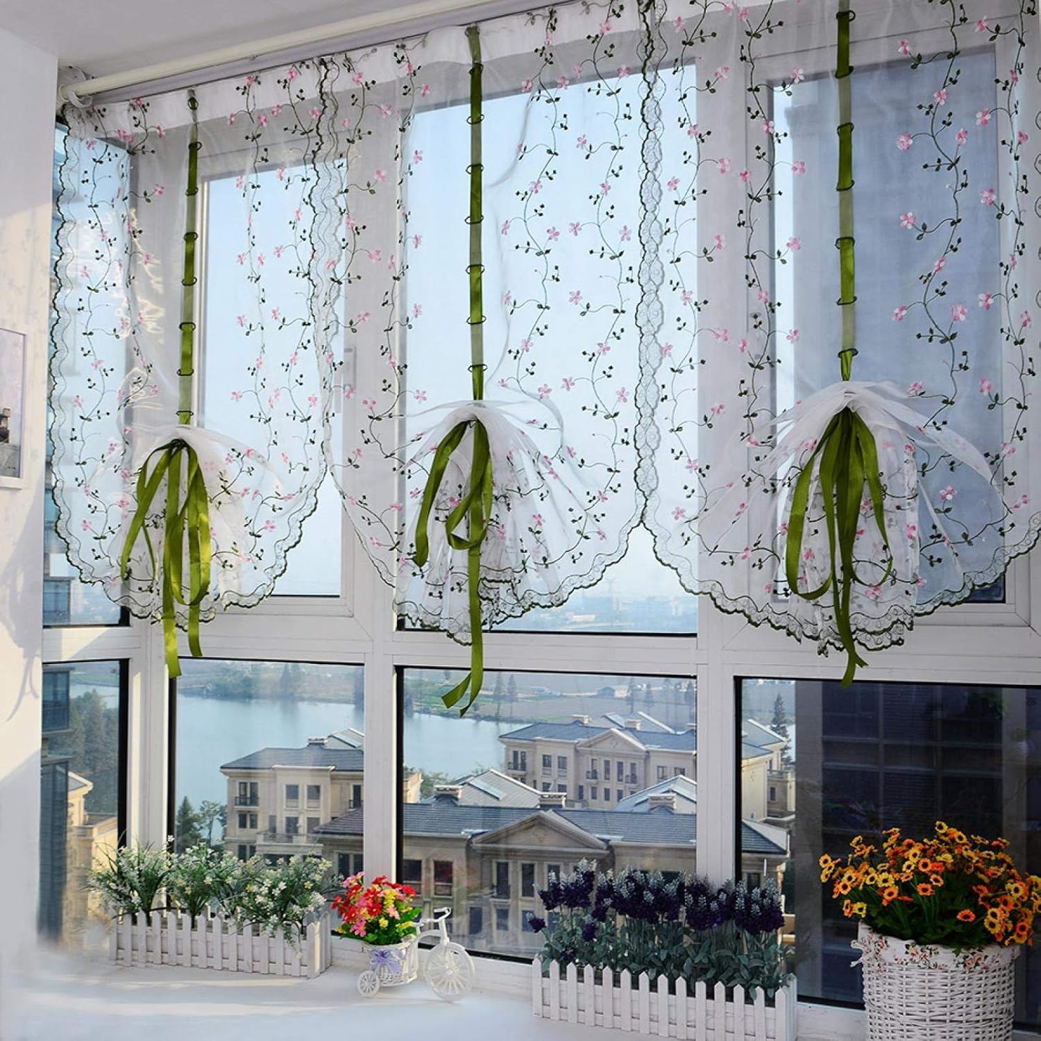Omabeta Sheer Curtains Window Curtains Decor Tulle Curtains Beautiful Printed Semi Transparent Sheer Curtains Flowers for Living Room Balcony Hotel (80 * 150cm)