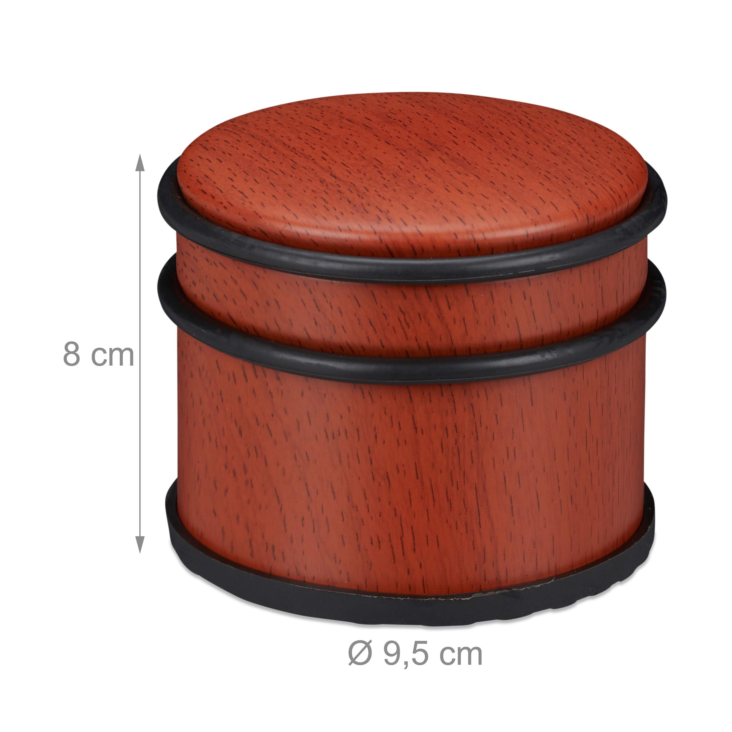 Relaxdays stoper do drzwi, blokada drzwiowa o wyglądzie drewna, gumowe zabezpieczenia, ∅ 9,5 cm, czerwono-brązowy
