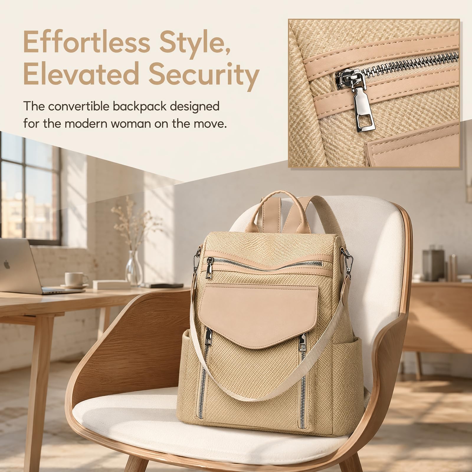 Mujeres anti-robo desgaste resistente PU cuero mochila, convertible mochila de viaje casual bolso de hombro mochila