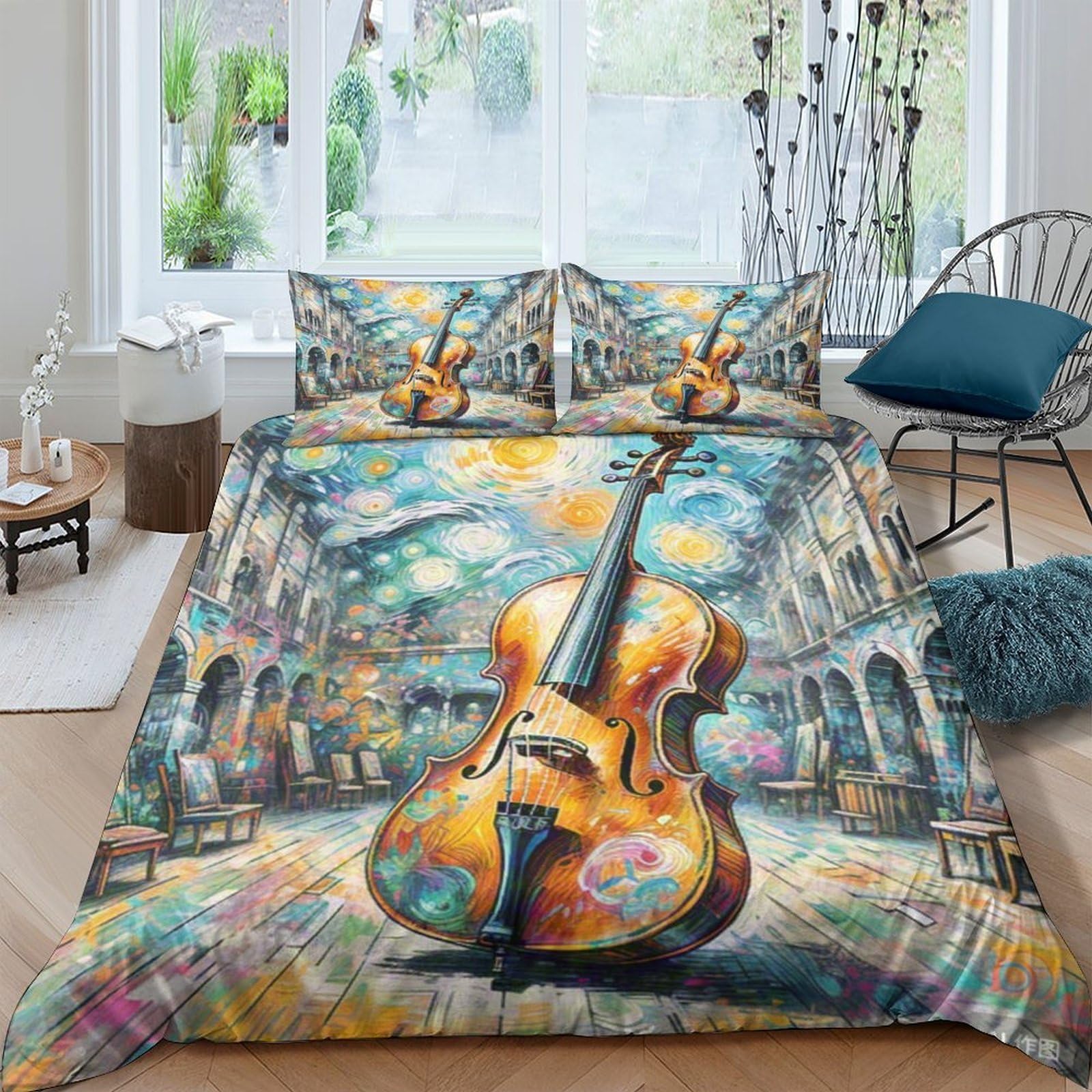 Violoncelle imprimée en 3D housse de couette 200x200 parure lit microfibre pour ado