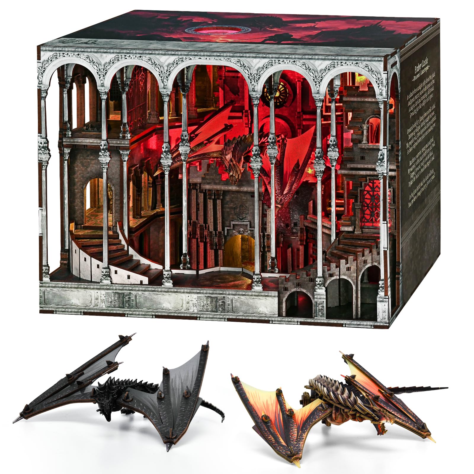 MiniCity Zestaw do samodzielnego wykonania książek, domek dla lalek, miniaturowy zestaw do domu, puzzle 3D, podpórki do książek z drewna, kreatywna dekoracja na prezent dla dorosłych (Ember Castle)