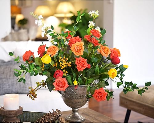 Miniatura 90 de FiveSeasonStuff 12 tallos de flores artificiales, rosas de seda de tacto real para decoración de bodas, ramos de novia, centros de mesa, fiestas y 9