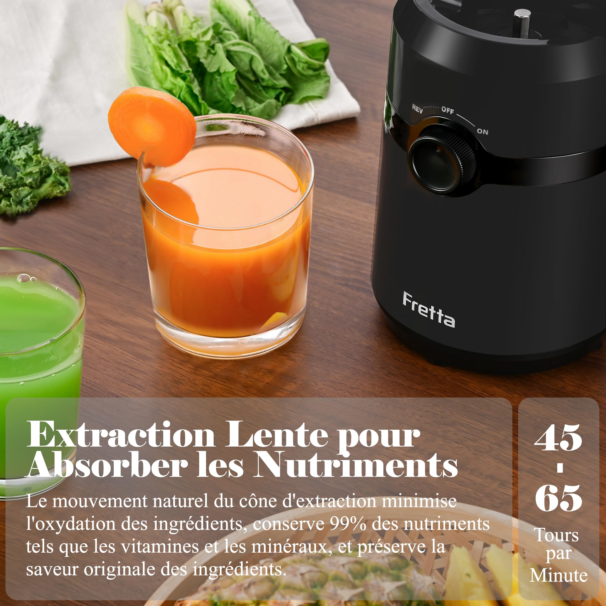 Juice Extractor, Fretta Juice Extractor for Whole Fruits and Vegetables, Large Opening 108 mm Slow Juicer, 1L Capacity, Cold Pressure, Easy to Clean, BPA-Free, 200 W (Matte Black) - 4