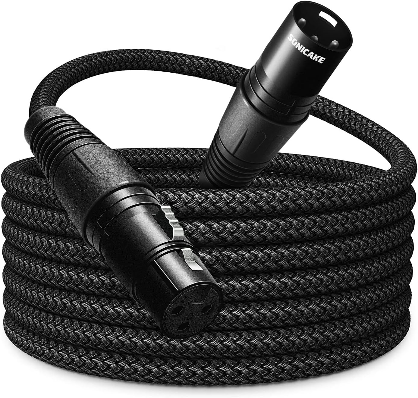 SONICAKE XLR Microphone Cable 3m/10ft Male to Female 3 Pin Nylon Braided for Studio Recording, Mic Mixer and Live Production, Black