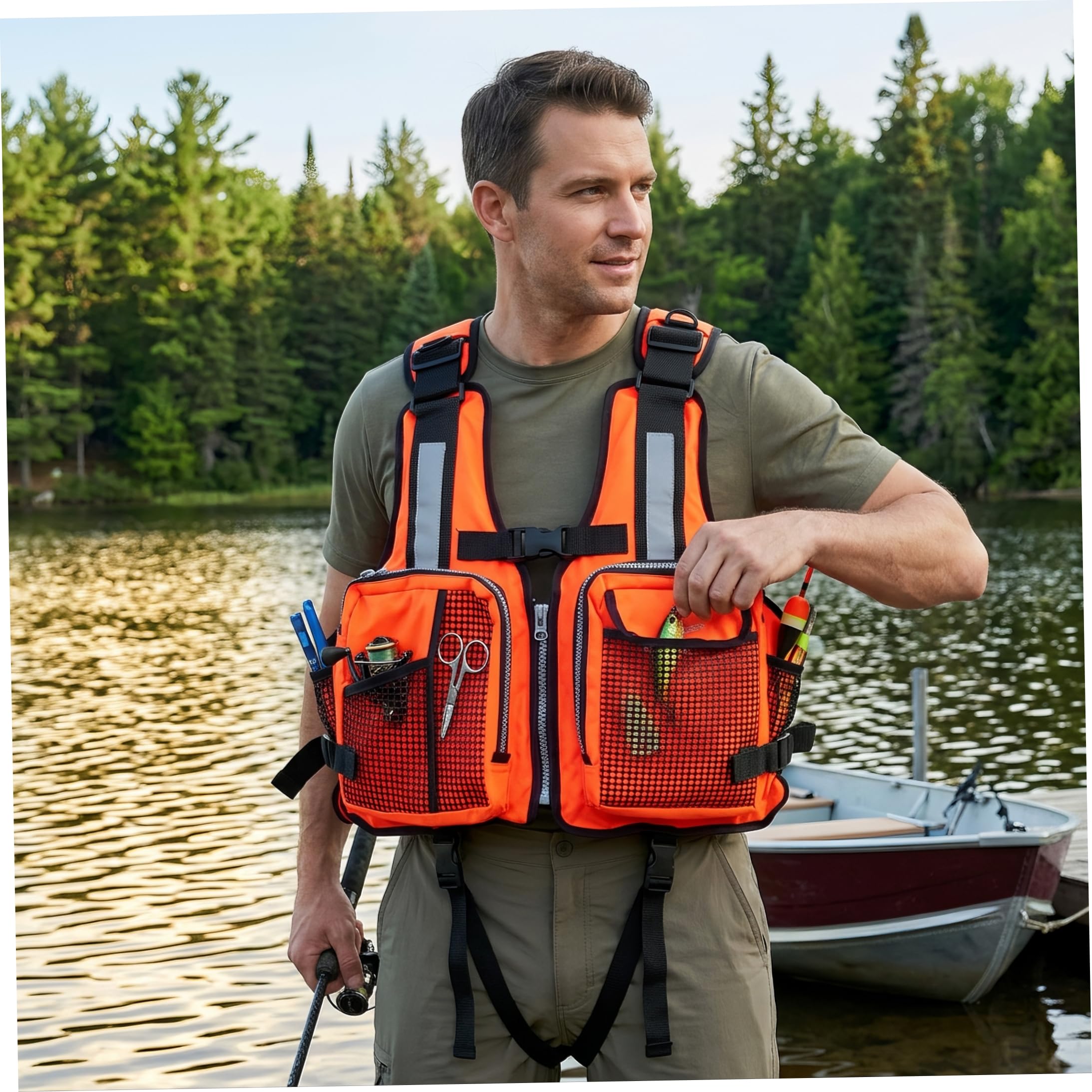 Giacca galleggiante per adulti, cinghie regolabili e fischietto rosso | Cinghie regolabili, fischietto d'emergenza, sicurezza in acqua, pesca, kayak, canottaggio, nuoto