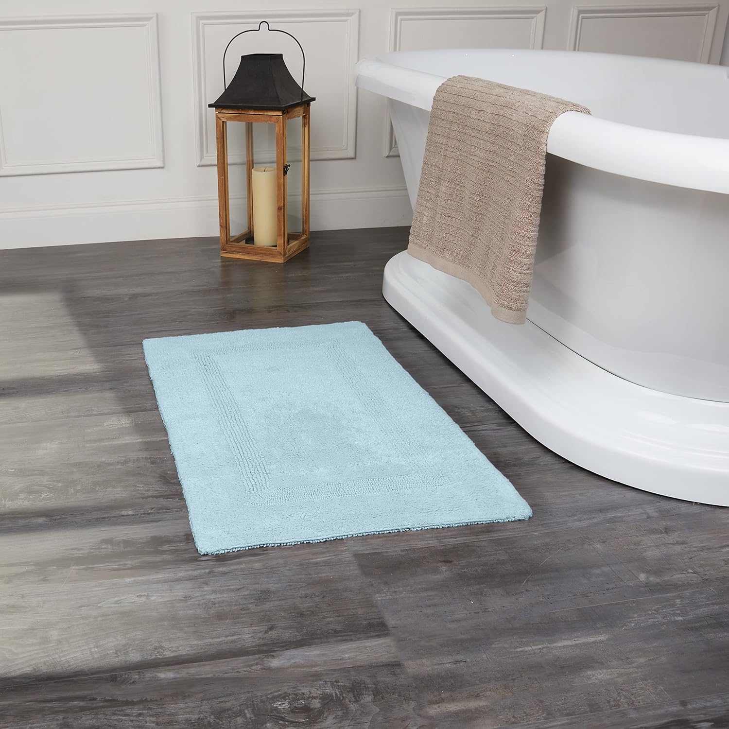 Fabstyles 100% Cotton Luxury Reversible Bath Rug | Ultra Absorbent Machine Washable Mat for Bathrooms/Showers, 24"x36" Blue