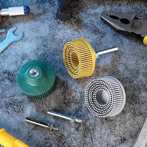 Miniatura 4 de Honoson 6 piezas de disco de cerdas de 2 pulgadas de grano de disco abrasivo disco de cerdas 50 # 80 # 120 # con accesorio de vástago de 1/4 de