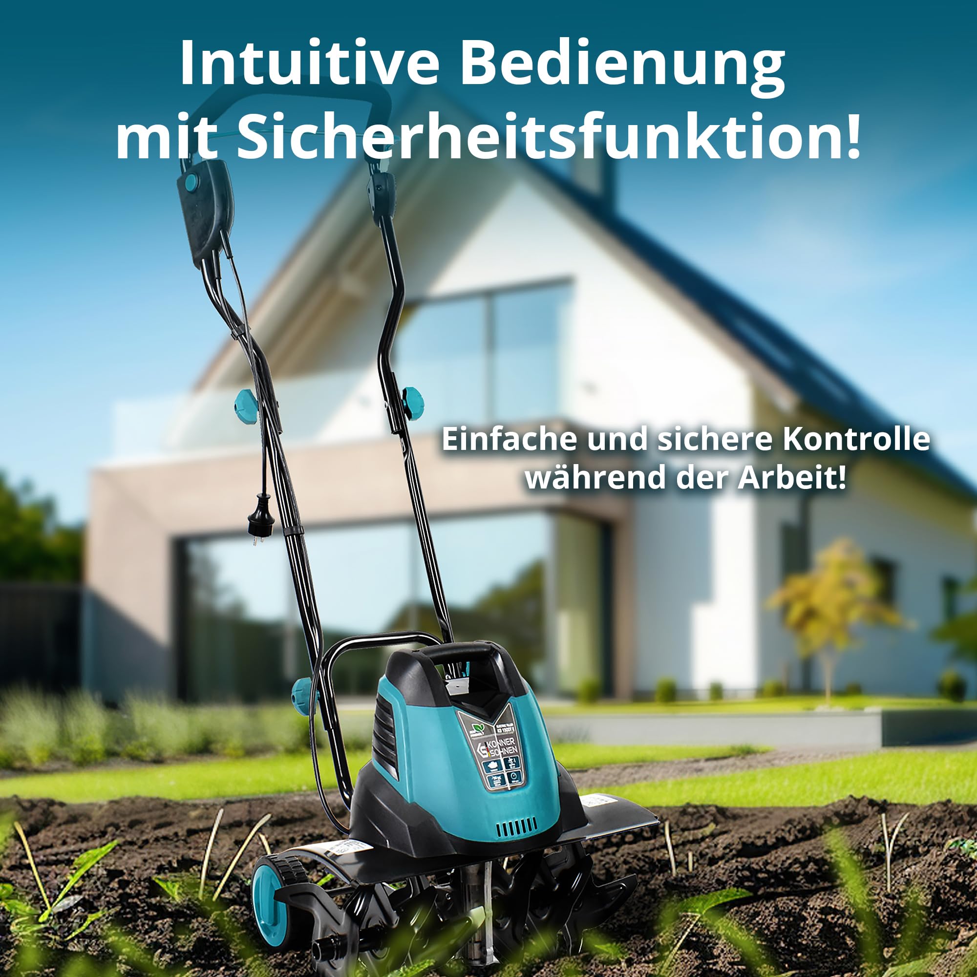 Könner & Söhnen KS 1500 T E Elektro-Bodenhacke, 23 cm Stahl Fräsen, 40 cm Arbeitsbreite, 23 cm Arbeitstiefe, 1500 W, 230 V, Gartenfräse für Hofgrundstücken, Blumen- und Gartenbeeten