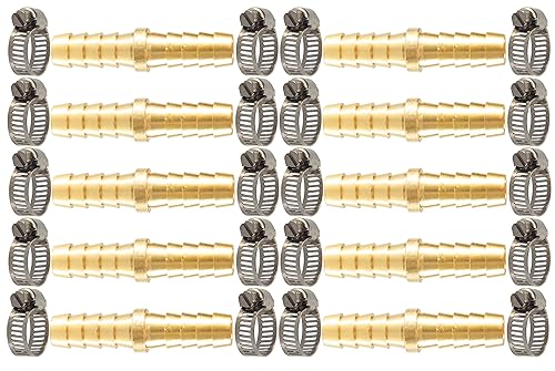 Acoplador de púas de manguera de latón de 38 pulgadas (0.394 in) con abrazaderas de tubo de acero inoxidable, kit de reparación de manguera de aire