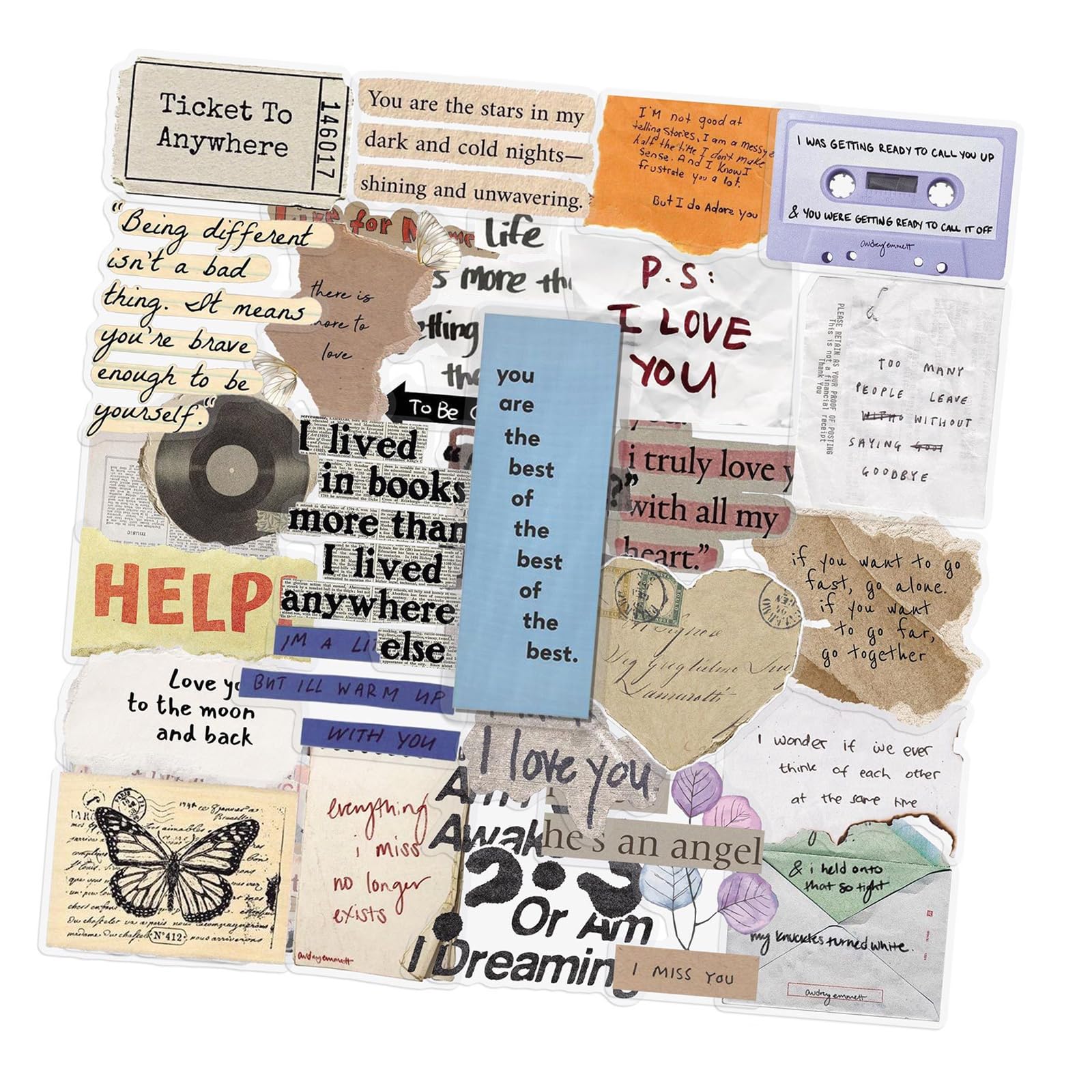 50Sheets Retro Scrapbooking Sticker Waterproof PET Sticker for Journal Planner Phone Case Card Making Diary Decorations Waterproof Scrapbooking Transfers