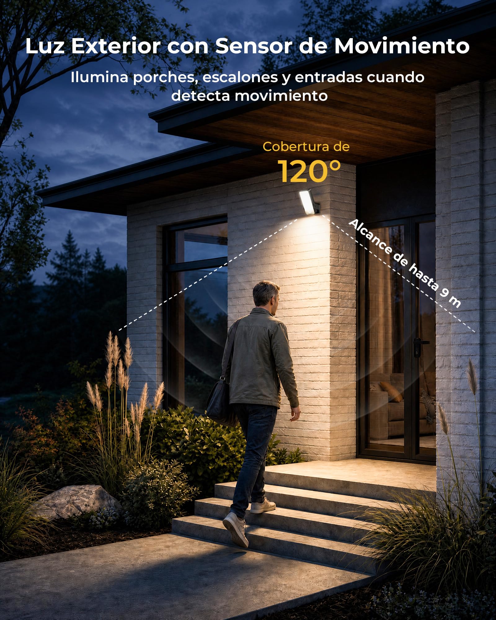 2 Piezas Luz LED Exterior con Sensor de Movimiento 12000mAh, Aplique Pared Recargable Exterior Interior con Control Remoto, 3 Tonos, Regulable, Lámpara Seguridad Impermeable IP65 para Jardín, Trastero