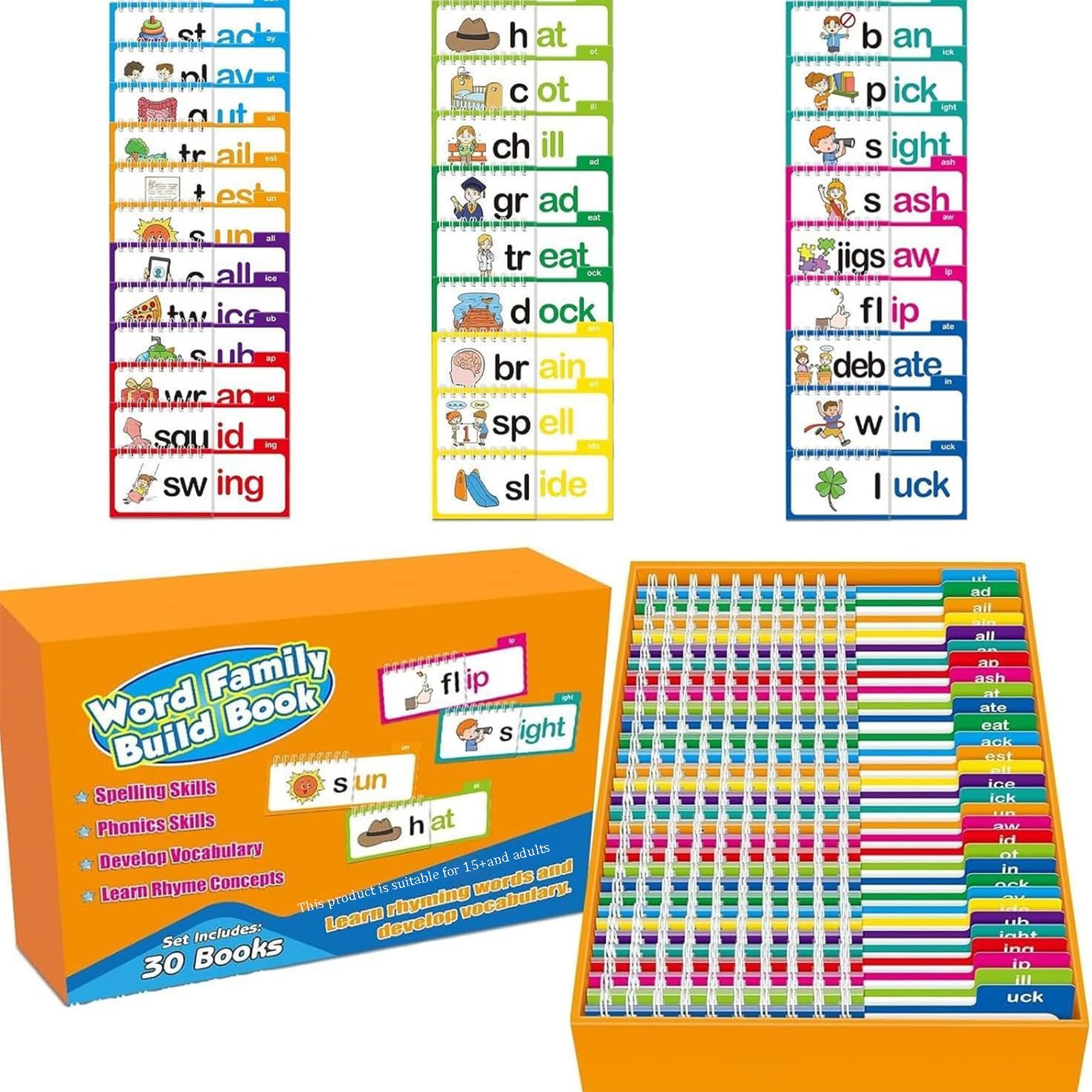 30 Read and Rhyme Flip Books, Word Family Build Book, Reading Flip Cards, Word Families Flash Cards, ABC Vocabulary Flash Cards, Educational Reading Games