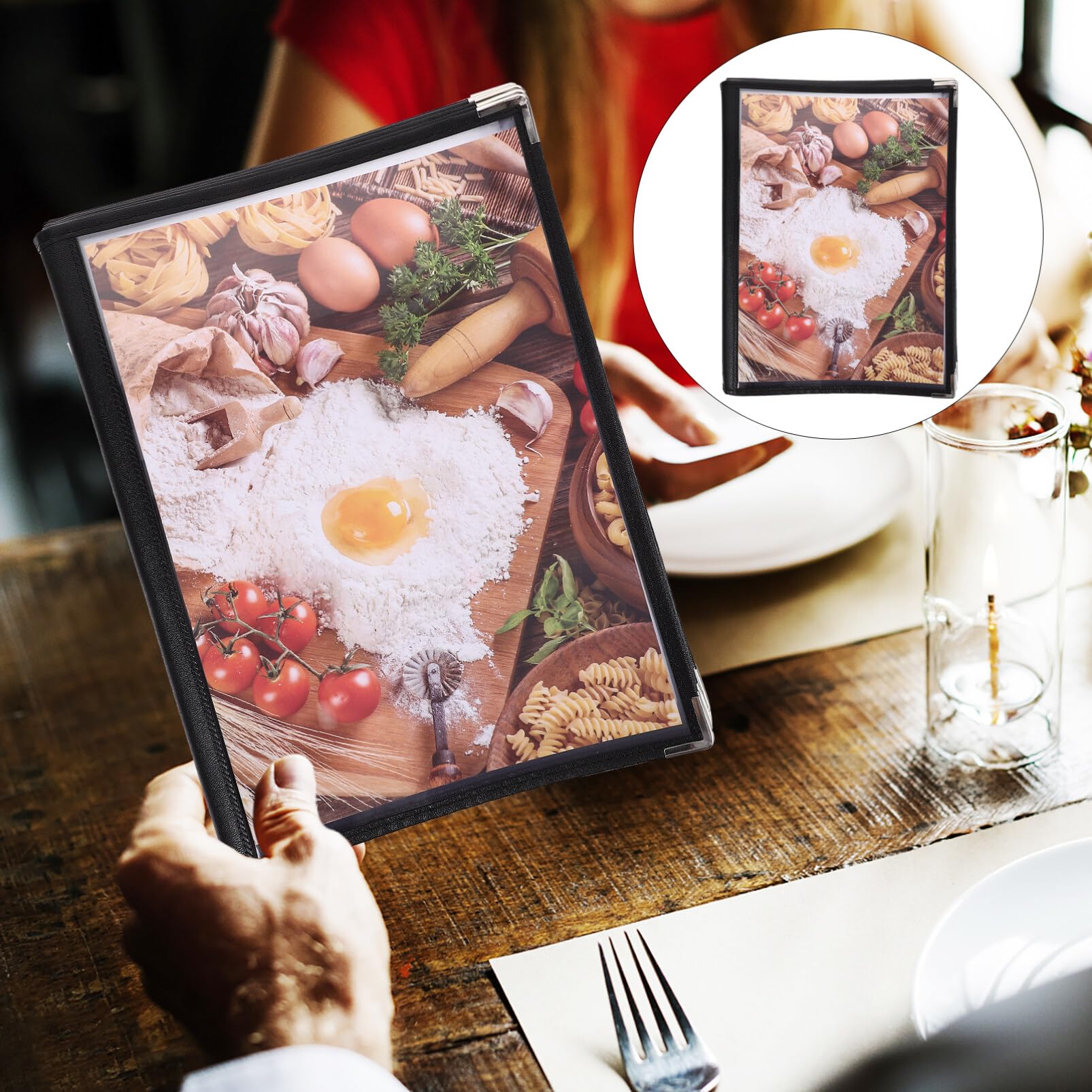 PRETYZOOM El Menú Del Restaurante Cubre El Tamaño A4 Soporte De Menú Transparente Carpeta De Menú De Cafetería Y Bar Transparente Con Adornos De Polipiel Para Restaurantes Cafeterías Y