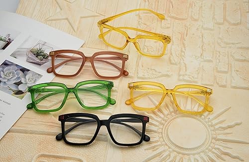 Miniatura 6 de Eyekepper Paquete de 5 lentes de lectura cuadrados para mujer, marco grande, incluye 2 pares amarillos + 2.75