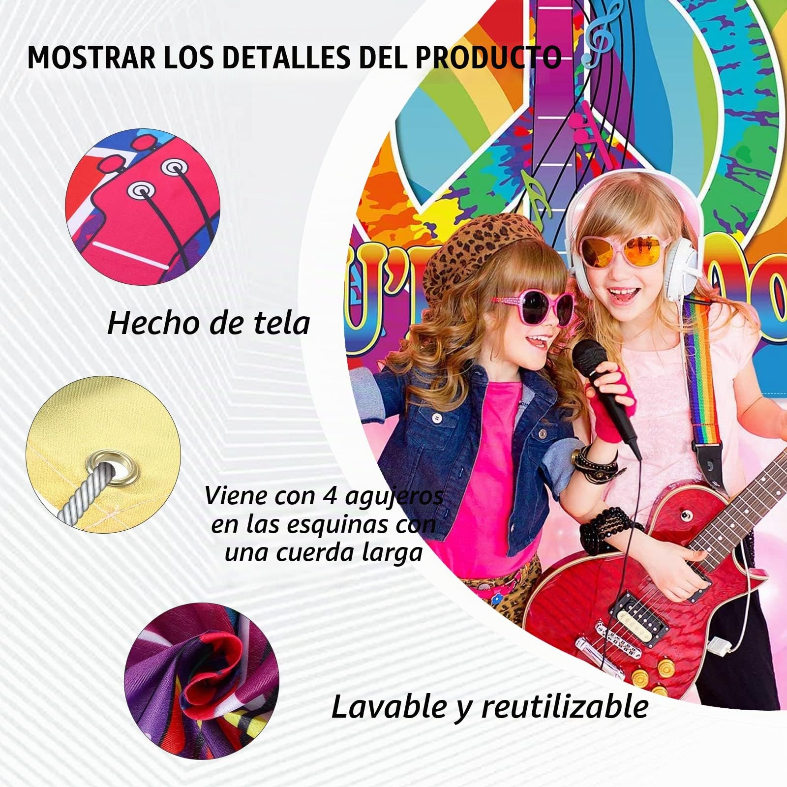 Decoraciones de Fiesta de los Años 60 Hippie Groovy Telón de Fondo Photo Booth Prop Telón de Fondo Con Cuerda Hippie Temática Groovy Party Decor,72.8 X 43.3 Pulgadas