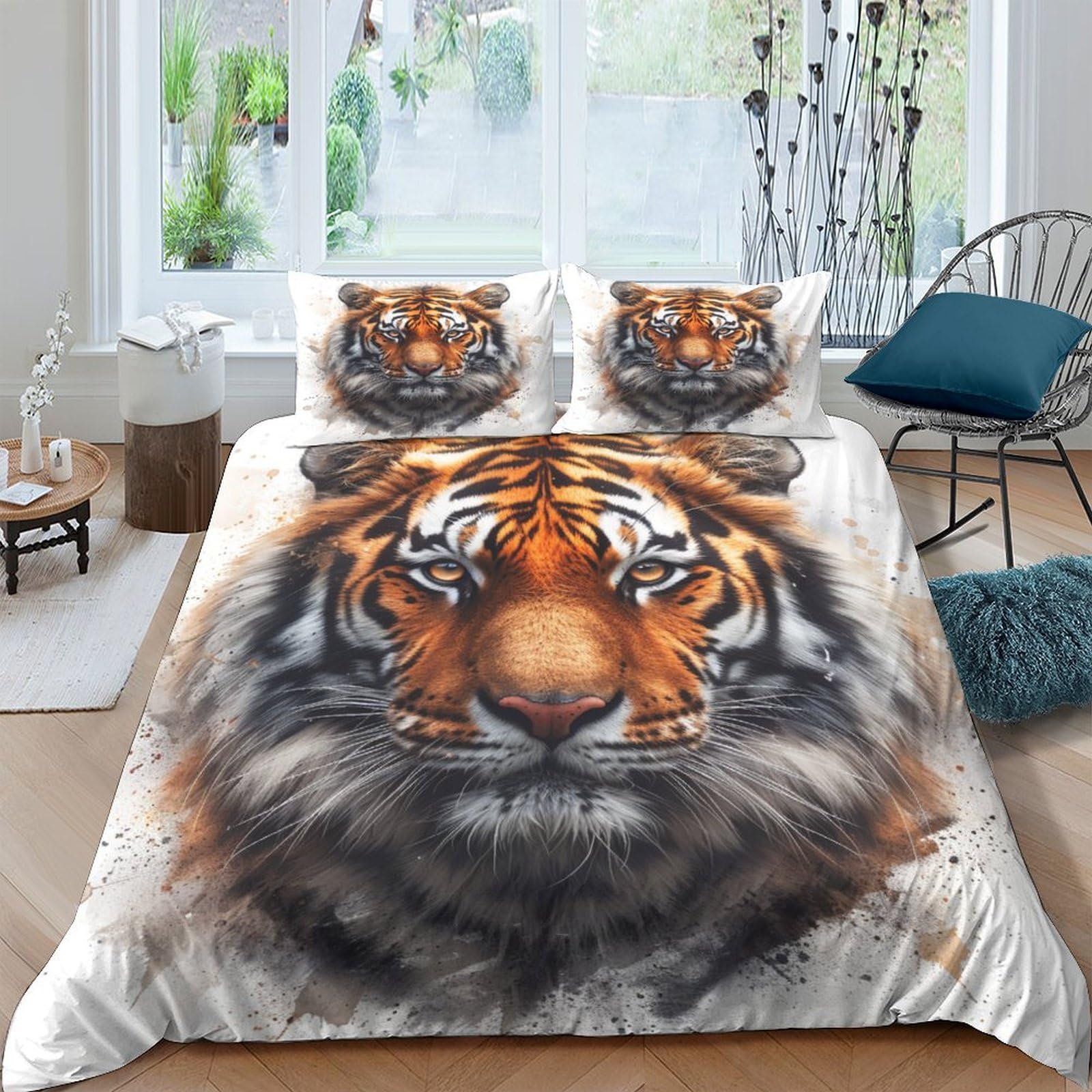 Stampato in 3D tigre Copertina Stampata Microfibra Disegnata Biancheria Da Letto Ipoallergenico Set 3 Pezzi,Double（200x200cm）, Per Ragazzi Adulti